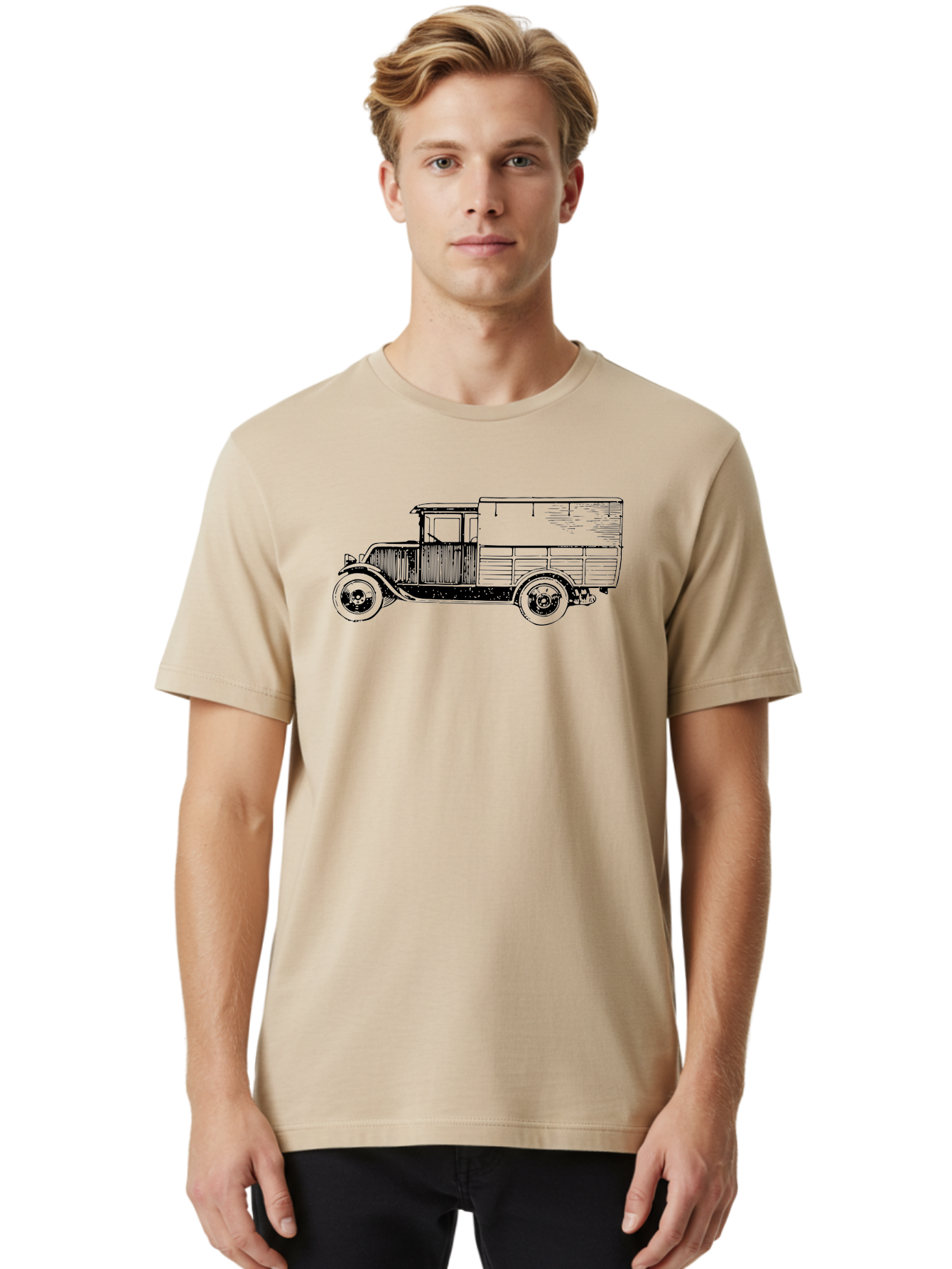 Vintage-Truck Men'S Graphic Tee, 100% Cotton, Comfortable Casual Summer Wear, Machine Washable, Vintage Truck, Classic Vehicle, Antique Automobile, Old Truck Design, Retro Transportation, Nostalgic Vehicle Aad838