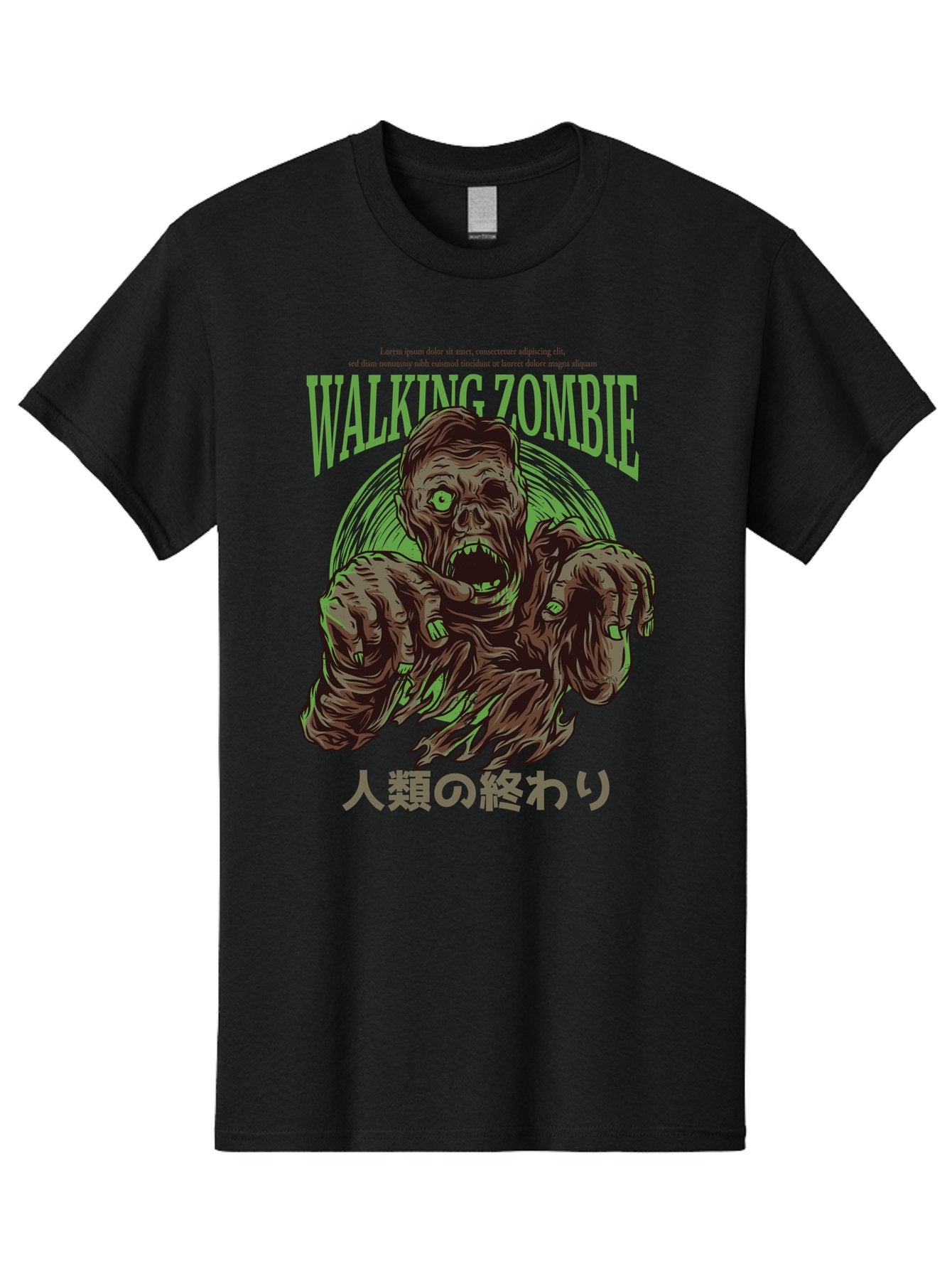 Walking-Zombie Men'S Graphic Tee, 100% Cotton, Comfortable Casual Summer Wear, Machine Washable, Zombie Apocalypse, Undead Creature, Horror Movie, Dark Art, Gruesome Illustration, Japanese Text, Zombie Outbreak, Creatures Of The Night Aad843 14