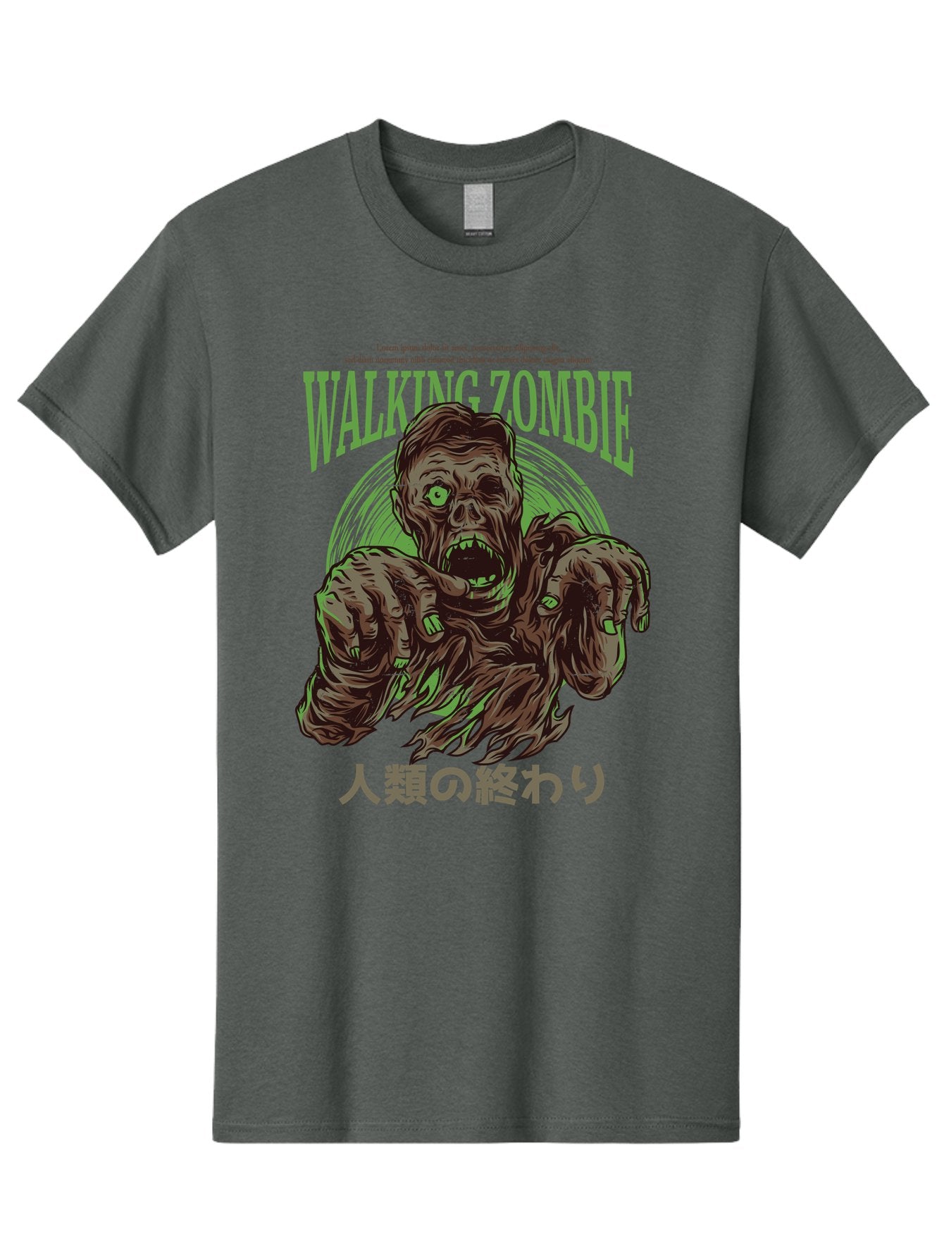 Walking-Zombie Men'S Graphic Tee, 100% Cotton, Comfortable Casual Summer Wear, Machine Washable, Zombie Apocalypse, Undead Creature, Horror Movie, Dark Art, Gruesome Illustration, Japanese Text, Zombie Outbreak, Creatures Of The Night Aad843 8