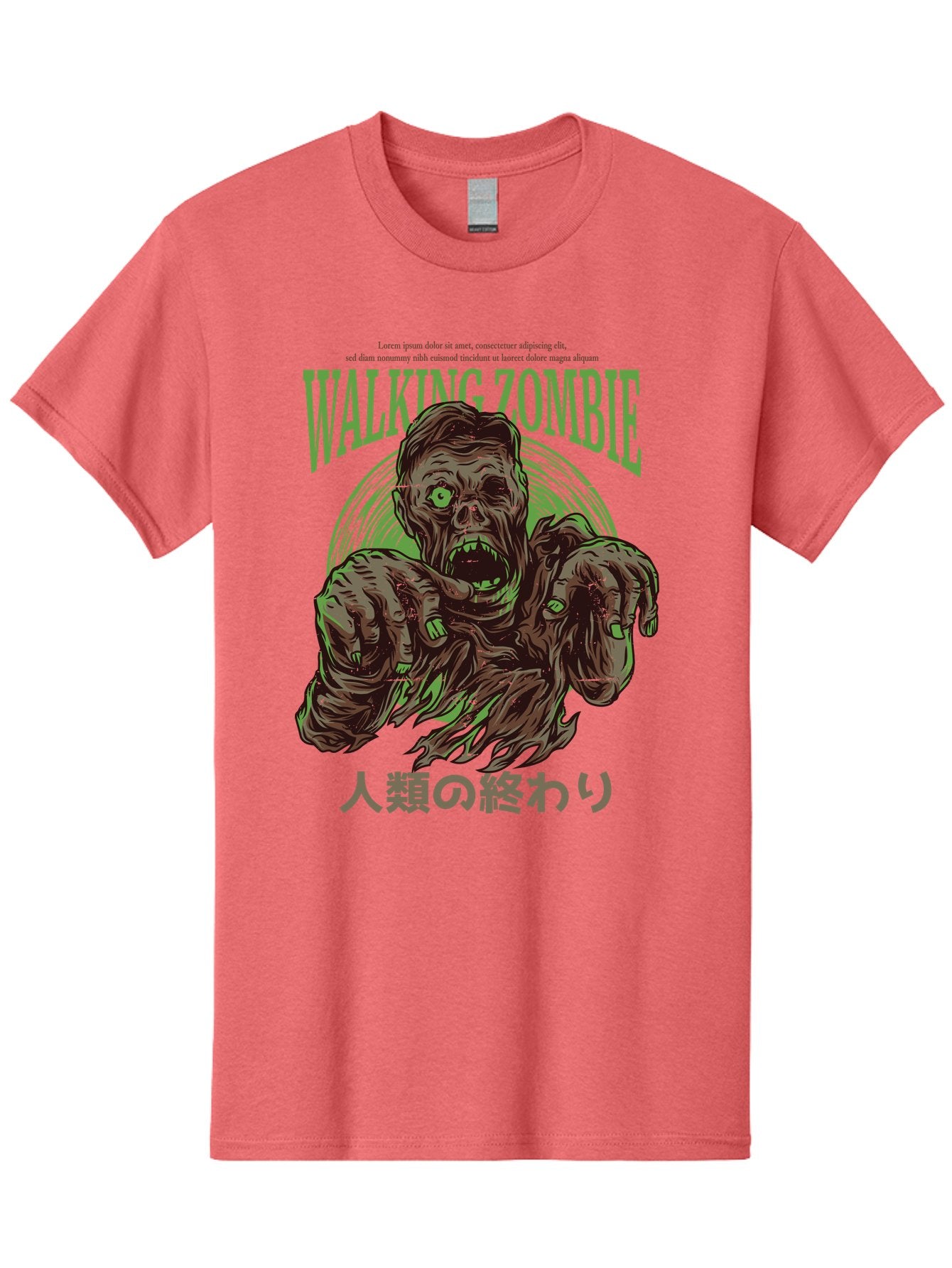 Walking-Zombie Men'S Graphic Tee, 100% Cotton, Comfortable Casual Summer Wear, Machine Washable, Zombie Apocalypse, Undead Creature, Horror Movie, Dark Art, Gruesome Illustration, Japanese Text, Zombie Outbreak, Creatures Of The Night Aad843 13
