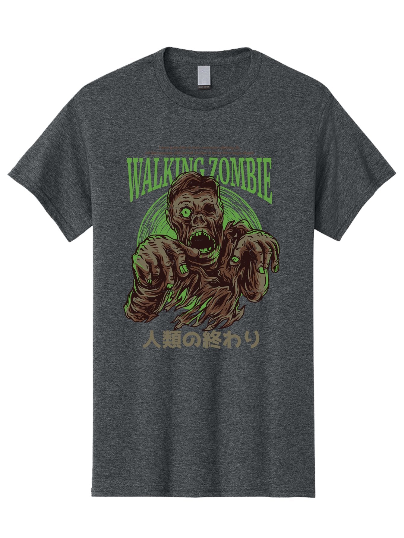 Walking-Zombie Men'S Graphic Tee, 100% Cotton, Comfortable Casual Summer Wear, Machine Washable, Zombie Apocalypse, Undead Creature, Horror Movie, Dark Art, Gruesome Illustration, Japanese Text, Zombie Outbreak, Creatures Of The Night Aad843 6