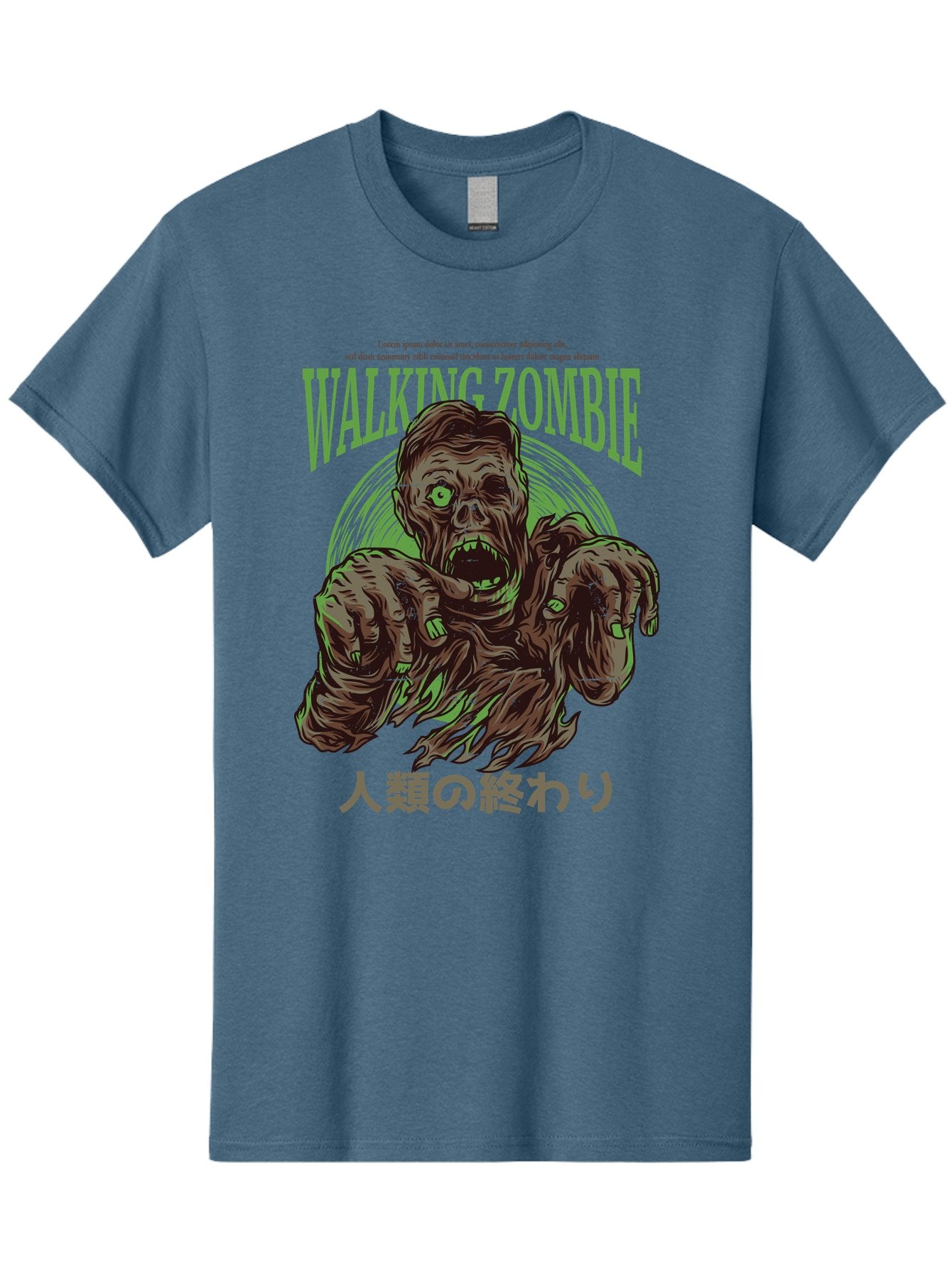Walking-Zombie Men'S Graphic Tee, 100% Cotton, Comfortable Casual Summer Wear, Machine Washable, Zombie Apocalypse, Undead Creature, Horror Movie, Dark Art, Gruesome Illustration, Japanese Text, Zombie Outbreak, Creatures Of The Night Aad843 11