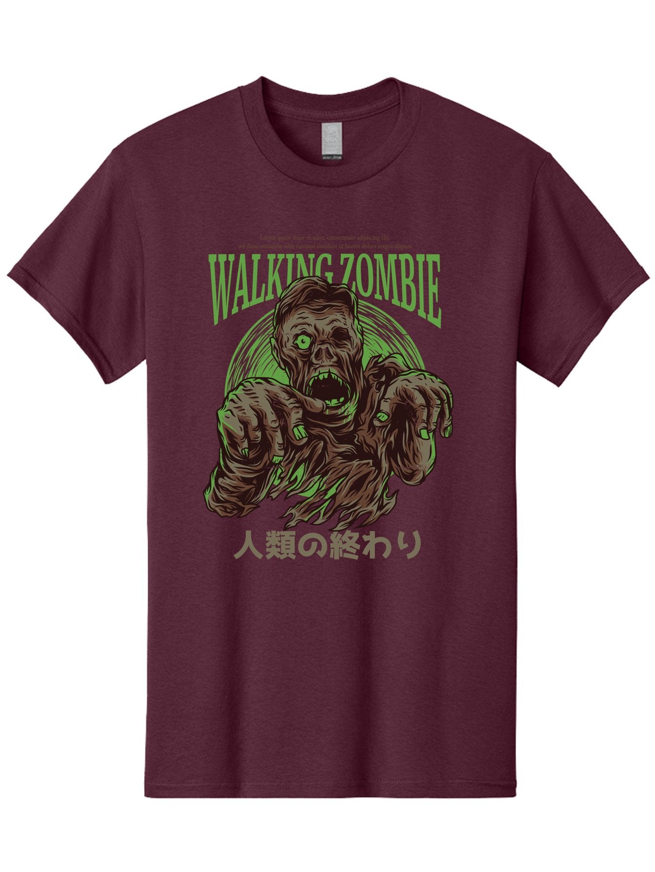 Walking-Zombie Men'S Graphic Tee, 100% Cotton, Comfortable Casual Summer Wear, Machine Washable, Zombie Apocalypse, Undead Creature, Horror Movie, Dark Art, Gruesome Illustration, Japanese Text, Zombie Outbreak, Creatures Of The Night Aad843 3