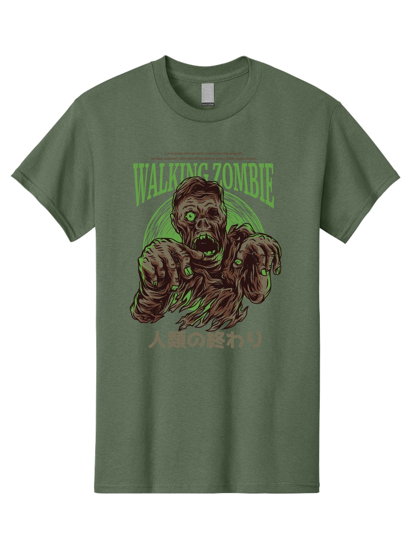 Walking-Zombie Men'S Graphic Tee, 100% Cotton, Comfortable Casual Summer Wear, Machine Washable, Zombie Apocalypse, Undead Creature, Horror Movie, Dark Art, Gruesome Illustration, Japanese Text, Zombie Outbreak, Creatures Of The Night Aad843 10