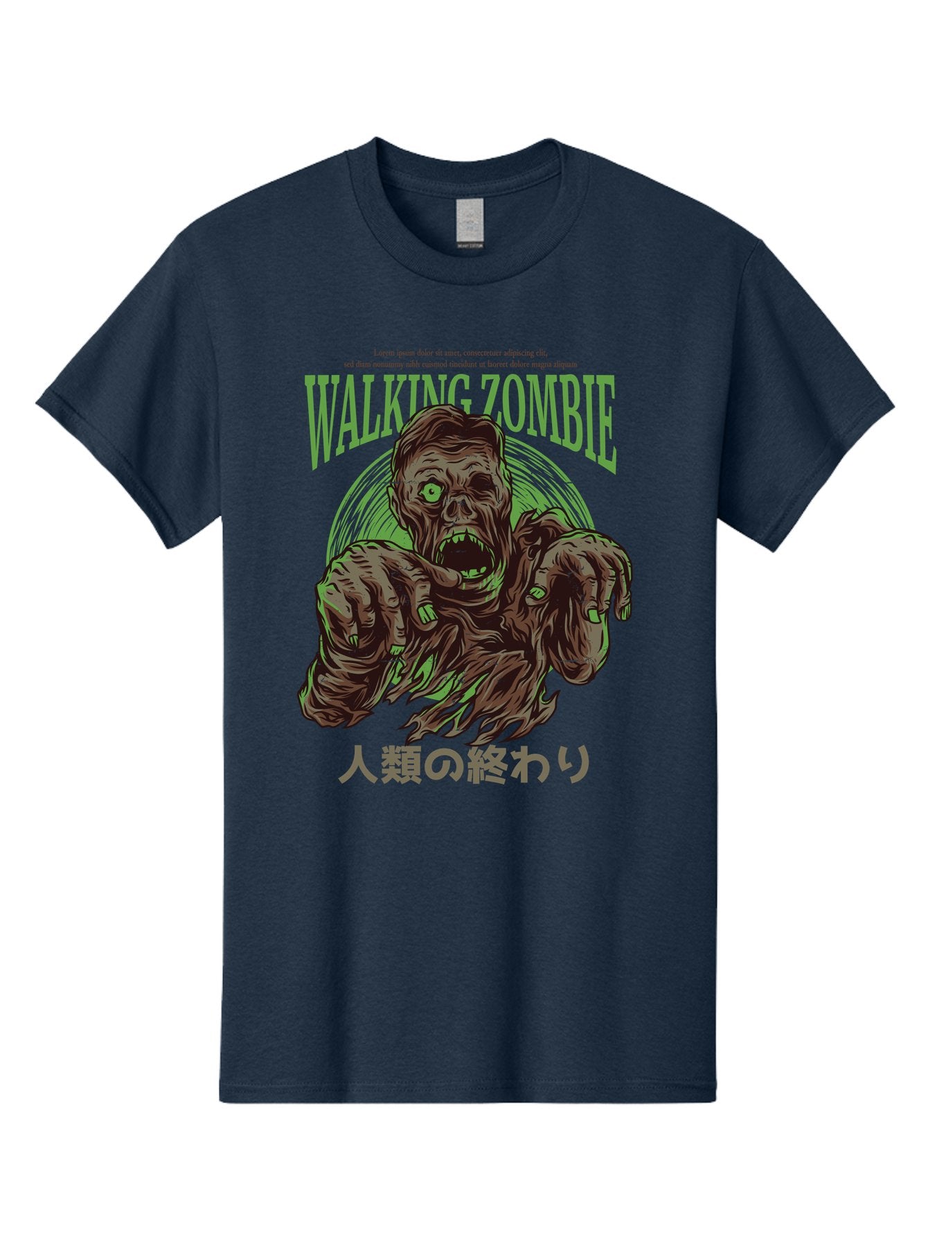 Walking-Zombie Men'S Graphic Tee, 100% Cotton, Comfortable Casual Summer Wear, Machine Washable, Zombie Apocalypse, Undead Creature, Horror Movie, Dark Art, Gruesome Illustration, Japanese Text, Zombie Outbreak, Creatures Of The Night Aad843 12