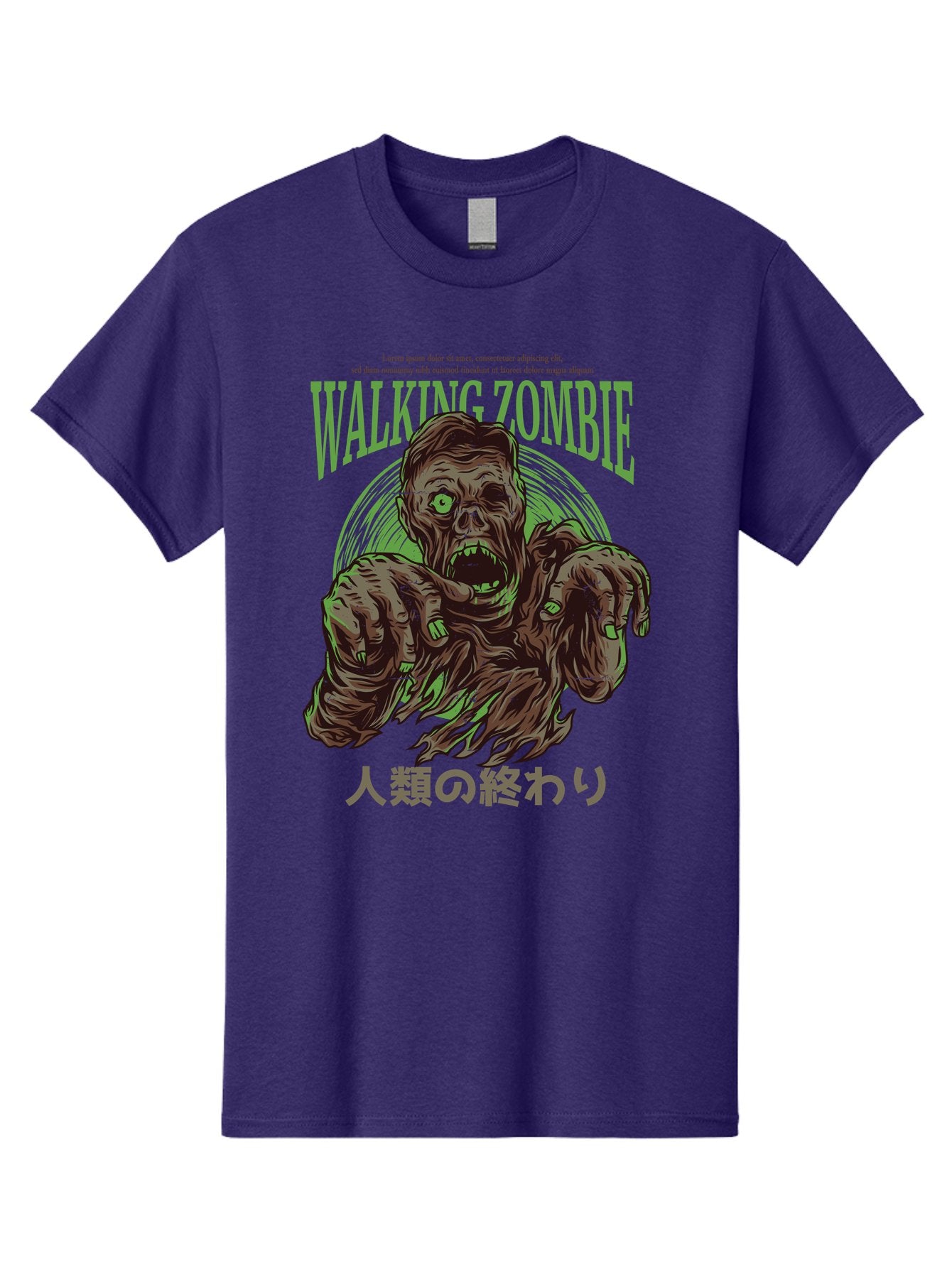 Walking-Zombie Men'S Graphic Tee, 100% Cotton, Comfortable Casual Summer Wear, Machine Washable, Zombie Apocalypse, Undead Creature, Horror Movie, Dark Art, Gruesome Illustration, Japanese Text, Zombie Outbreak, Creatures Of The Night Aad843 5