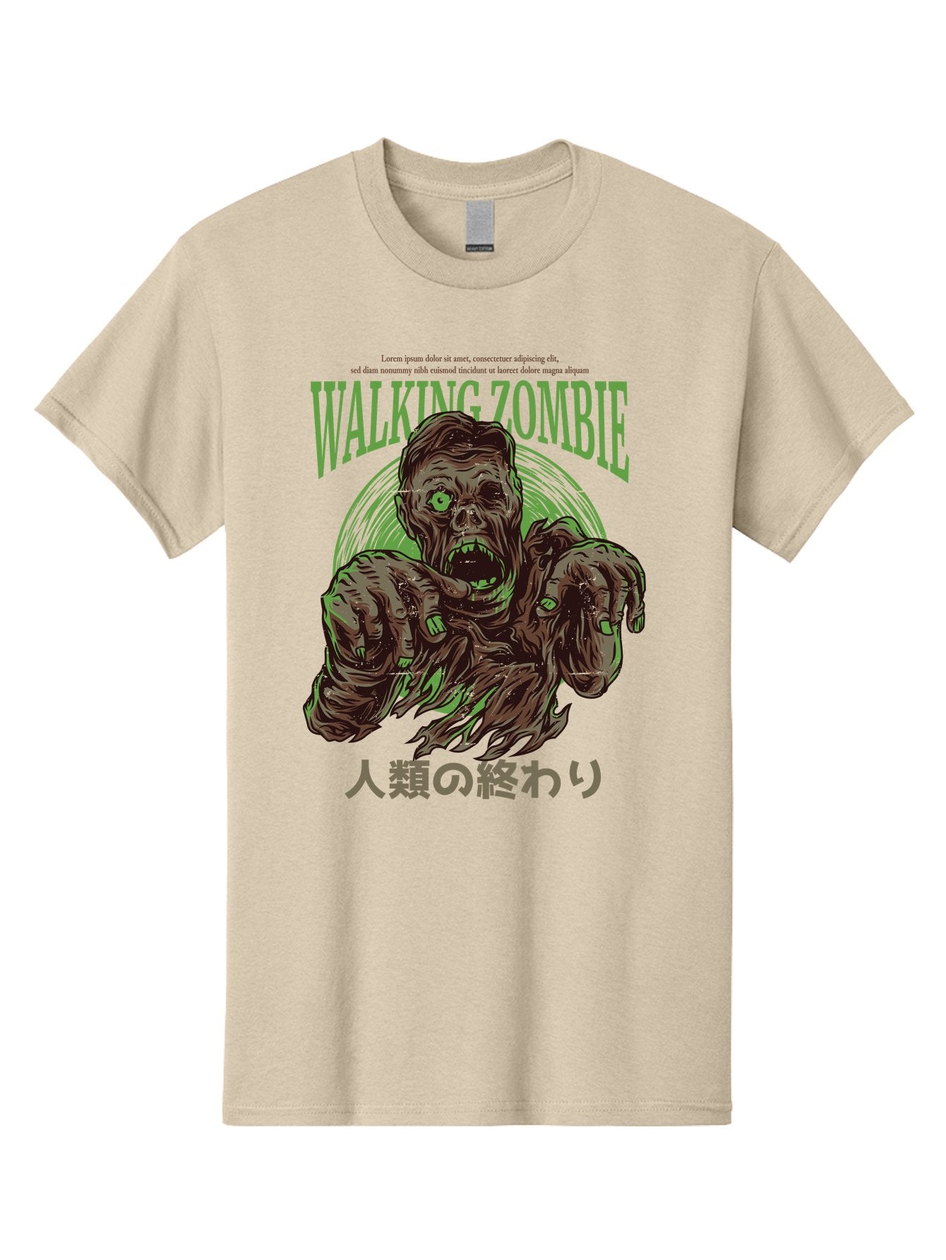 Walking-Zombie Men'S Graphic Tee, 100% Cotton, Comfortable Casual Summer Wear, Machine Washable, Zombie Apocalypse, Undead Creature, Horror Movie, Dark Art, Gruesome Illustration, Japanese Text, Zombie Outbreak, Creatures Of The Night Aad843 15