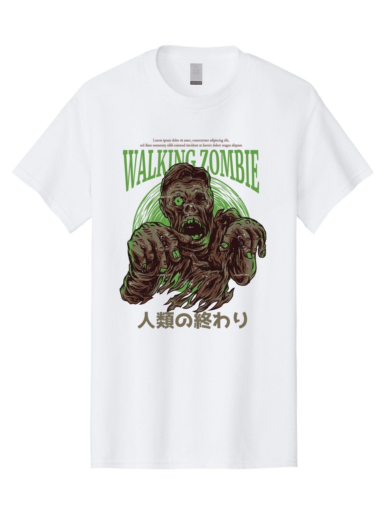 Walking-Zombie Men'S Graphic Tee, 100% Cotton, Comfortable Casual Summer Wear, Machine Washable, Zombie Apocalypse, Undead Creature, Horror Movie, Dark Art, Gruesome Illustration, Japanese Text, Zombie Outbreak, Creatures Of The Night Aad843 4