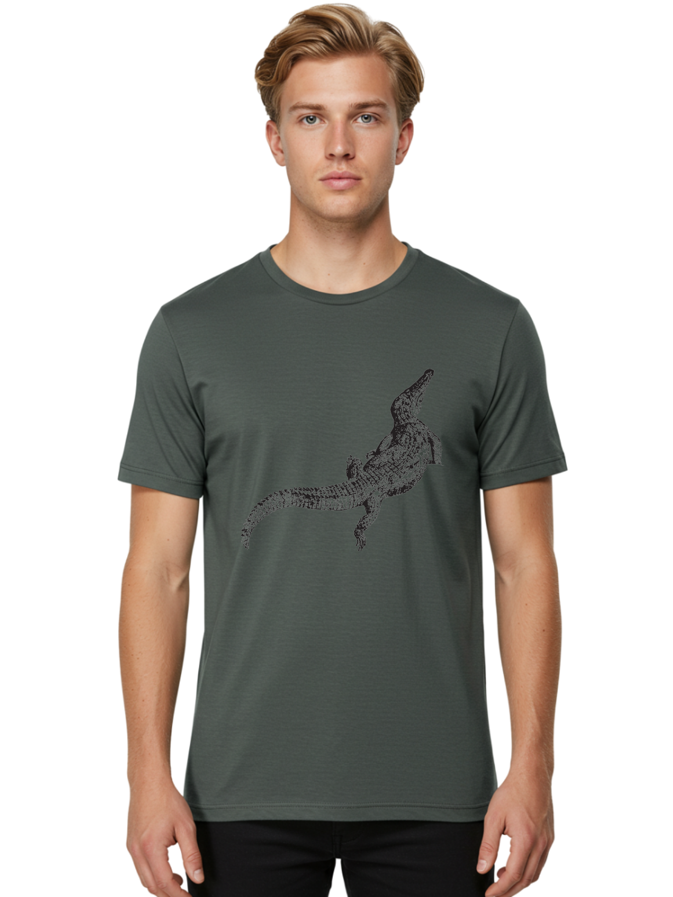 Alligator Men'S Graphic Tee, 100% Cotton, Comfortable Casual Summer Wear, Machine Washable, Crocodile Illustration, Reptile Art, Wildlife Design, Scaly Texture, Fierce Animal, Predatory Creature, Wild Nature Aad844 24
