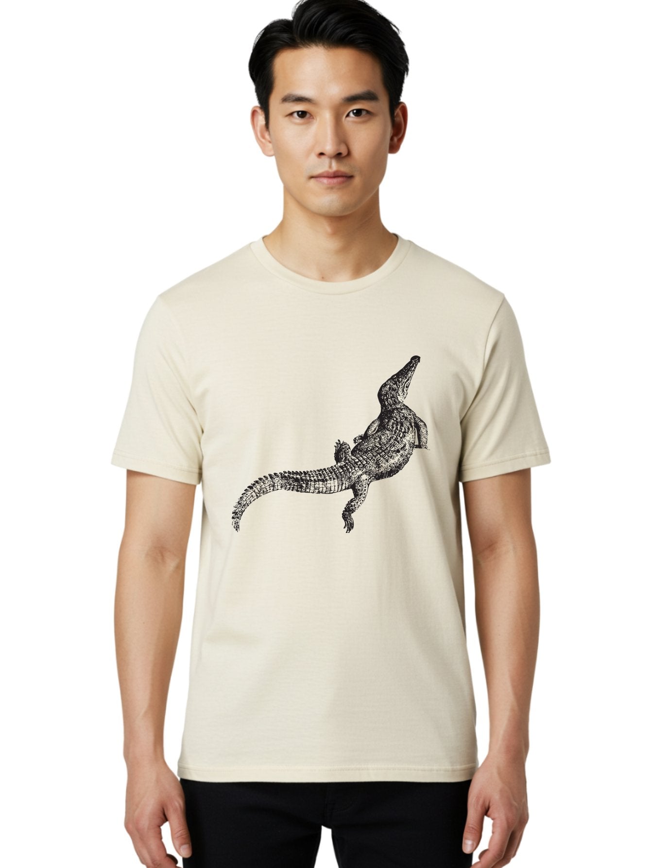 Alligator Men'S Graphic Tee, 100% Cotton, Comfortable Casual Summer Wear, Machine Washable, Crocodile Illustration, Reptile Art, Wildlife Design, Scaly Texture, Fierce Animal, Predatory Creature, Wild Nature Aad844 25