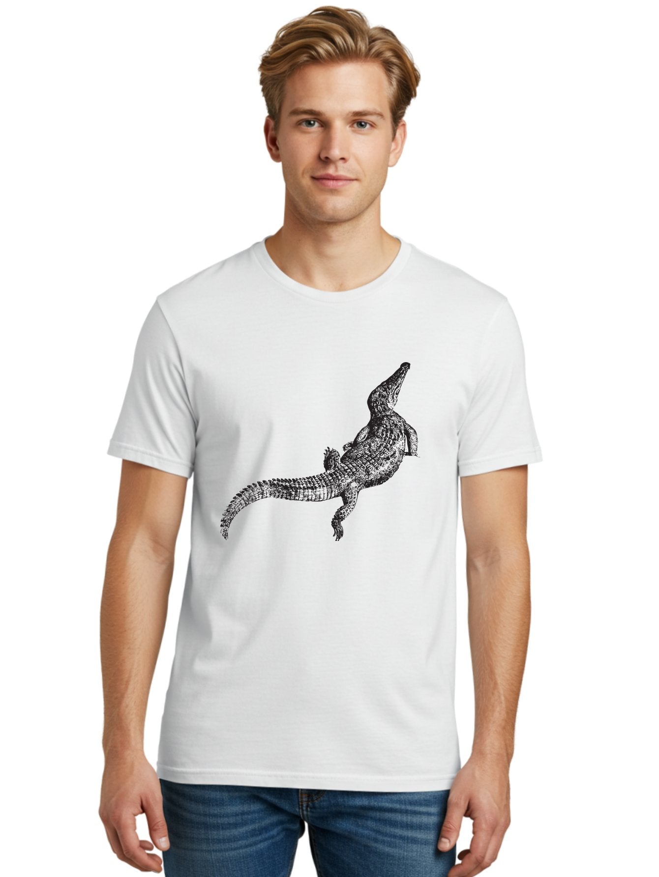 Alligator Men'S Graphic Tee, 100% Cotton, Comfortable Casual Summer Wear, Machine Washable, Crocodile Illustration, Reptile Art, Wildlife Design, Scaly Texture, Fierce Animal, Predatory Creature, Wild Nature Aad844 16