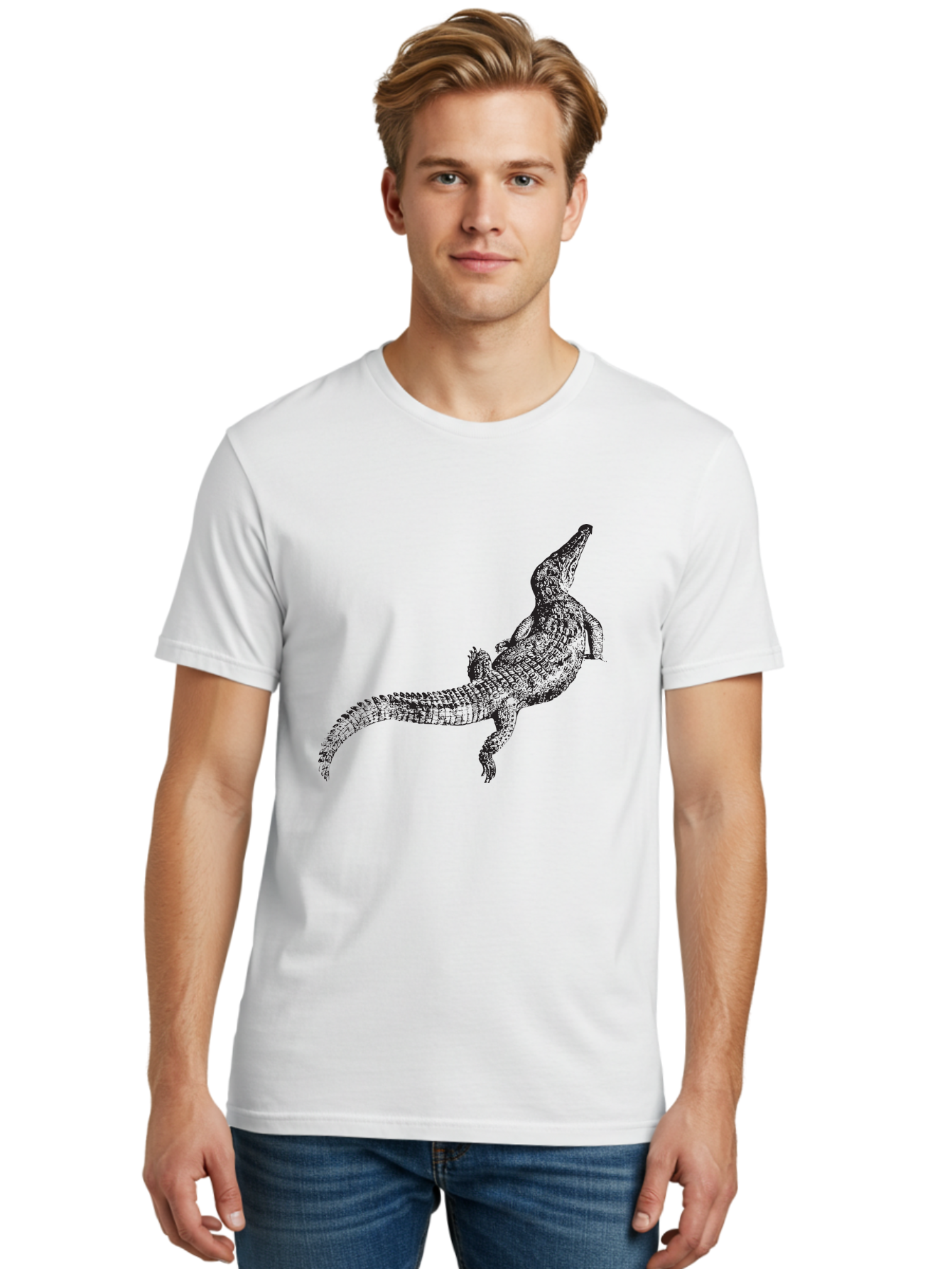 Alligator Men'S Graphic Tee, 100% Cotton, Comfortable Casual Summer Wear, Machine Washable, Crocodile Illustration, Reptile Art, Wildlife Design, Scaly Texture, Fierce Animal, Predatory Creature, Wild Nature Aad844 26