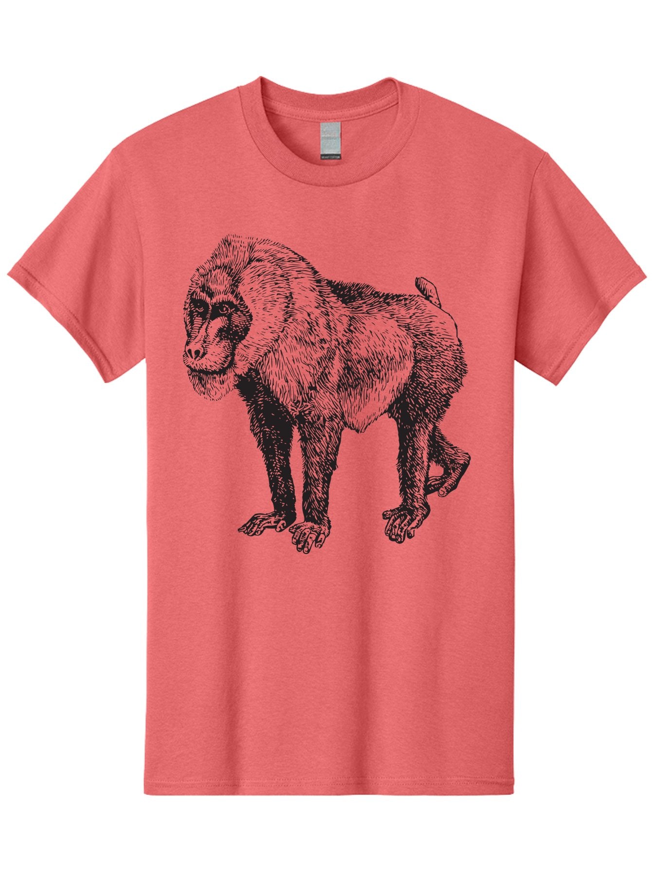 Baboon Men'S Graphic Tee, 100% Cotton, Comfortable Casual Summer Wear, Machine Washable, Baboon, Primate, Wildlife, Animal Illustration, Sketch Art, Detailed Drawing, Furry Texture, Monkey Species, Wild Primate Aad845 4