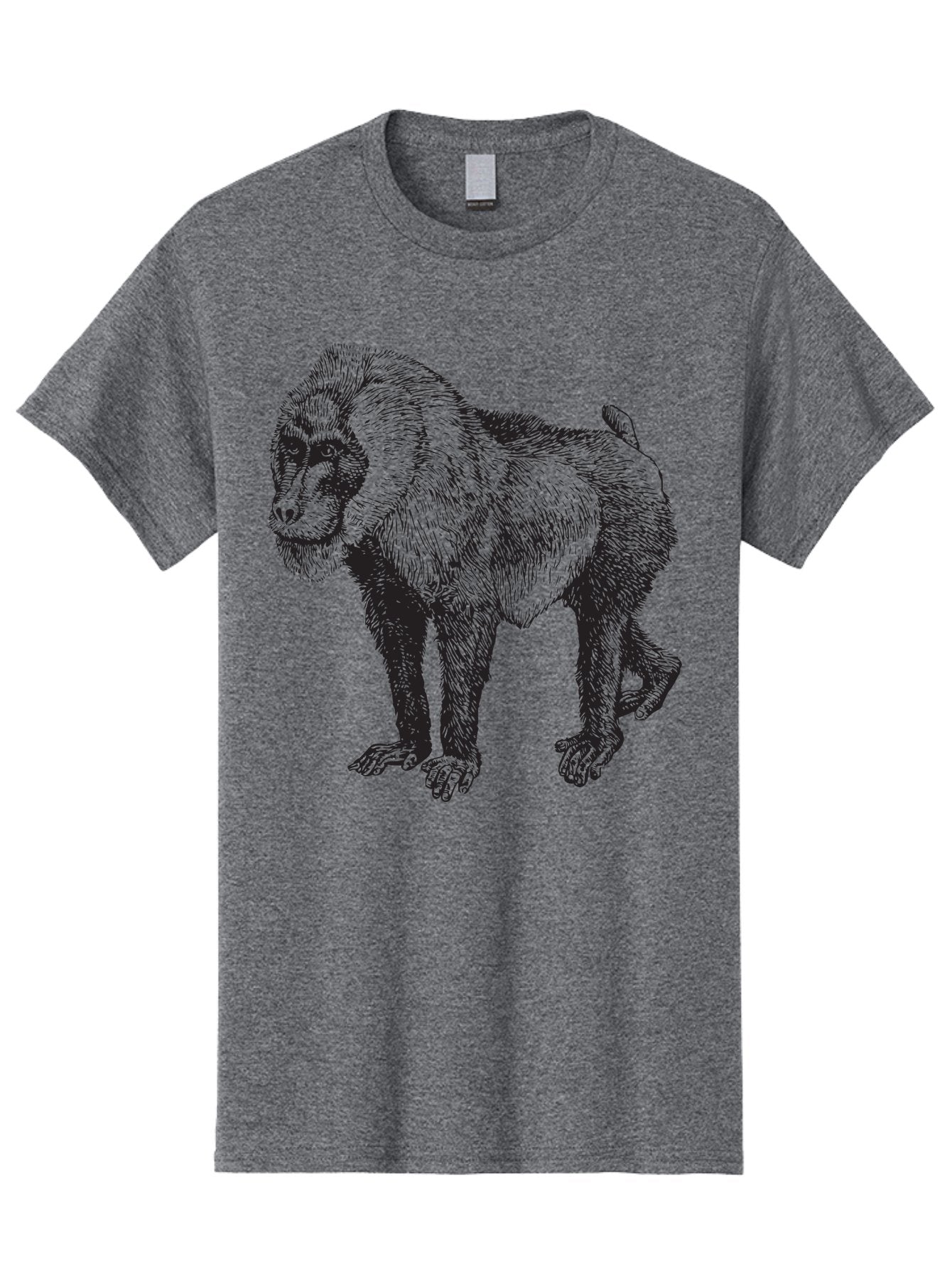 Baboon Men'S Graphic Tee, 100% Cotton, Comfortable Casual Summer Wear, Machine Washable, Baboon, Primate, Wildlife, Animal Illustration, Sketch Art, Detailed Drawing, Furry Texture, Monkey Species, Wild Primate Aad845