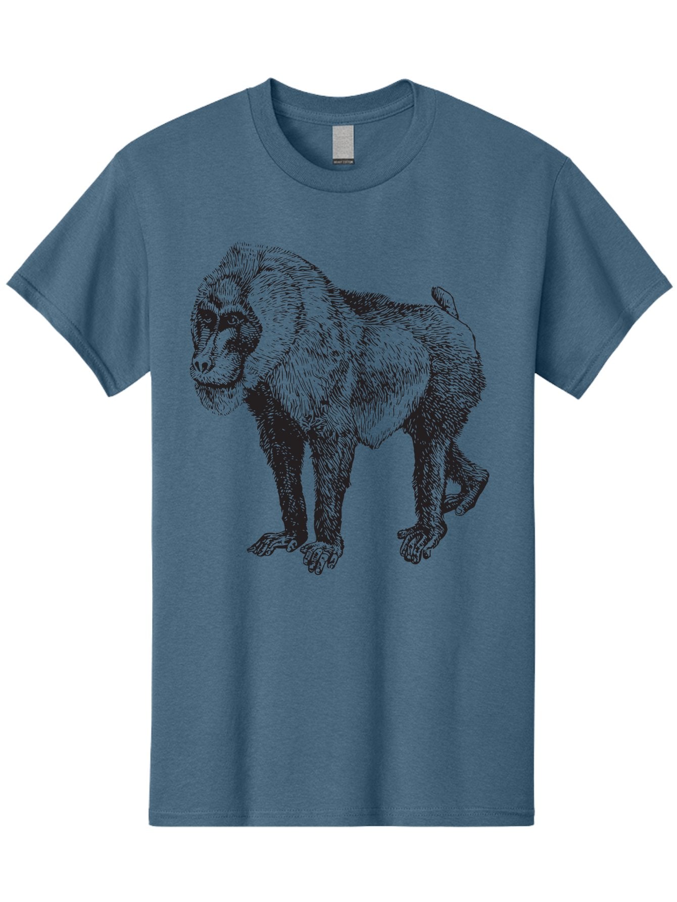 Baboon Men'S Graphic Tee, 100% Cotton, Comfortable Casual Summer Wear, Machine Washable, Baboon, Primate, Wildlife, Animal Illustration, Sketch Art, Detailed Drawing, Furry Texture, Monkey Species, Wild Primate Aad845 14