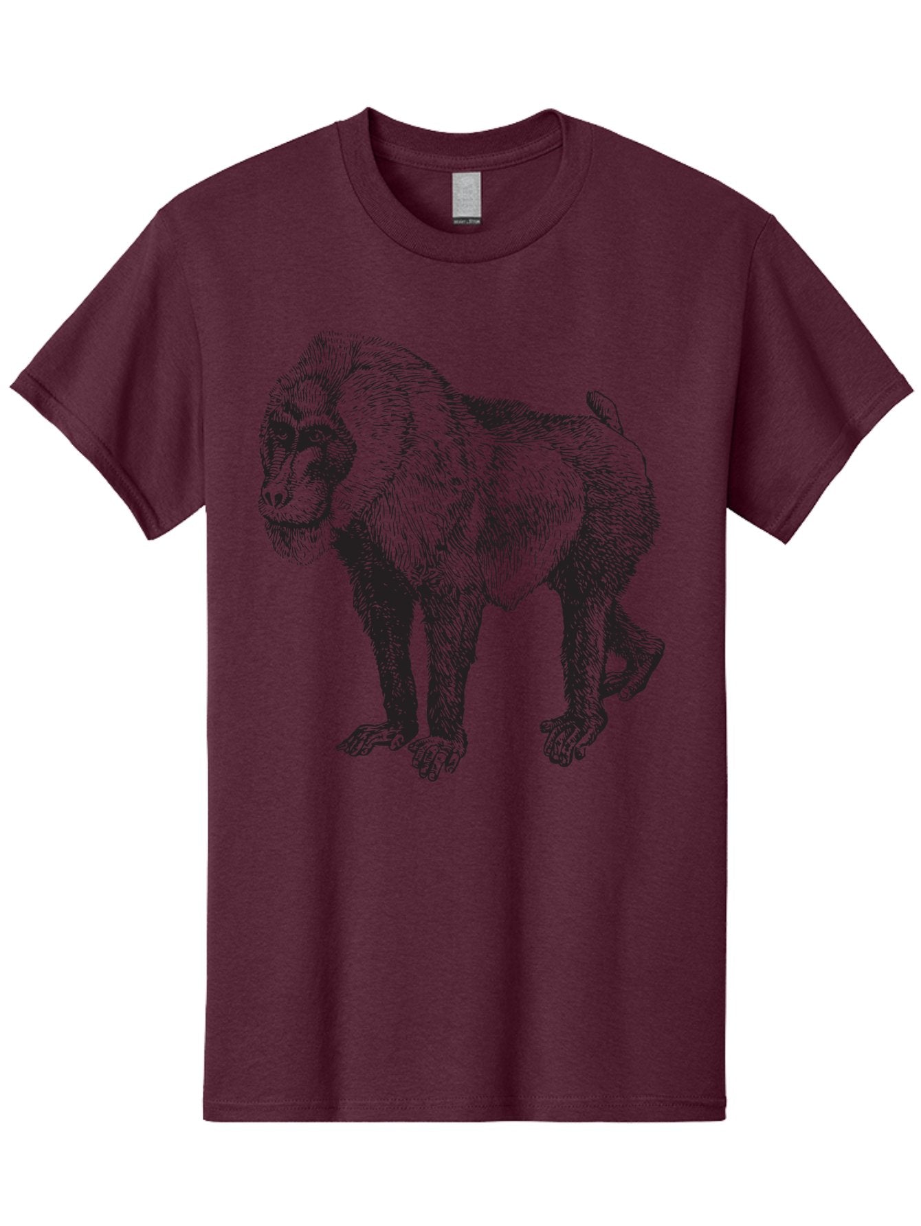 Baboon Men'S Graphic Tee, 100% Cotton, Comfortable Casual Summer Wear, Machine Washable, Baboon, Primate, Wildlife, Animal Illustration, Sketch Art, Detailed Drawing, Furry Texture, Monkey Species, Wild Primate Aad845 13
