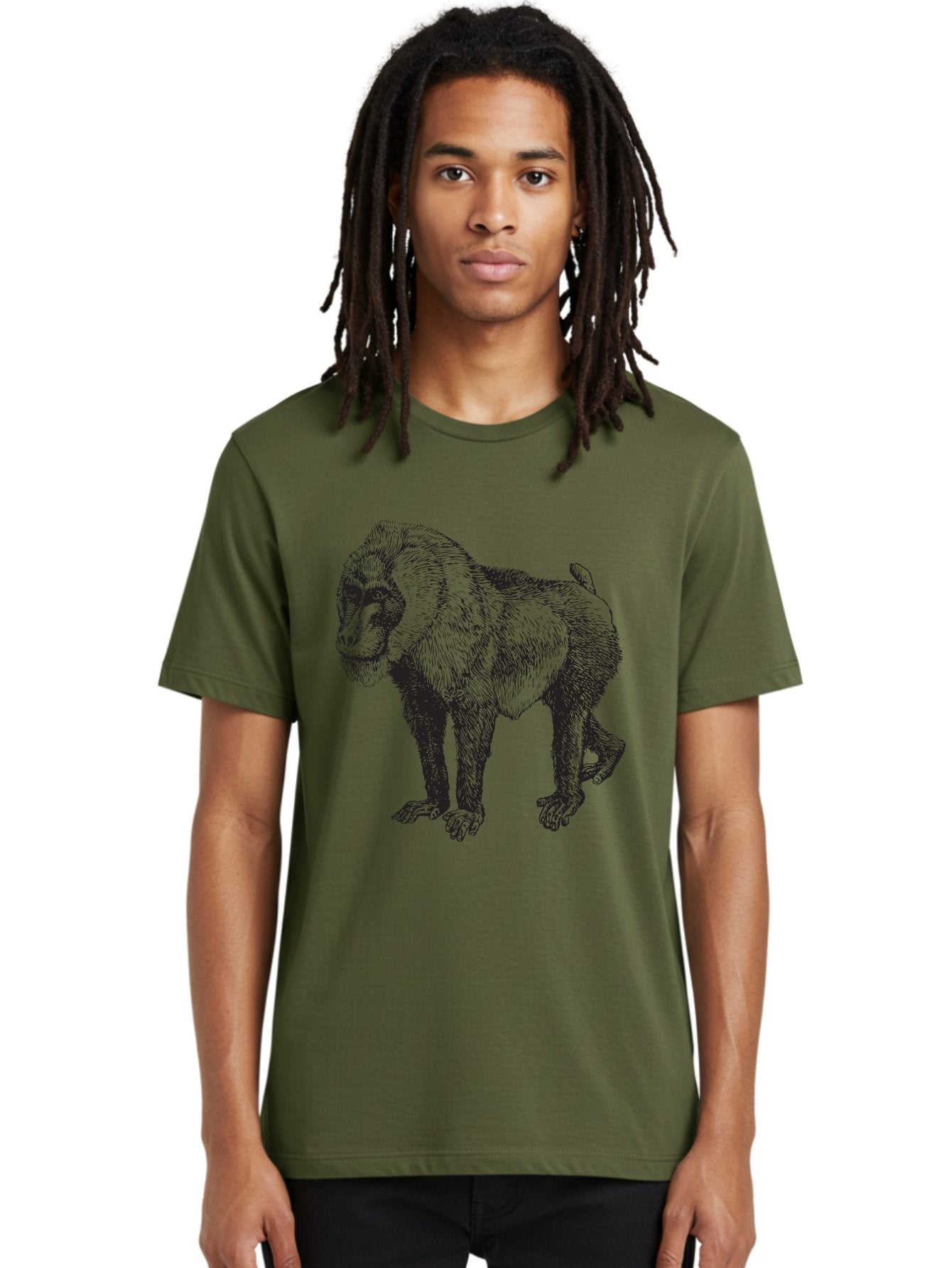 Baboon Men'S Graphic Tee, 100% Cotton, Comfortable Casual Summer Wear, Machine Washable, Baboon, Primate, Wildlife, Animal Illustration, Sketch Art, Detailed Drawing, Furry Texture, Monkey Species, Wild Primate Aad845 28