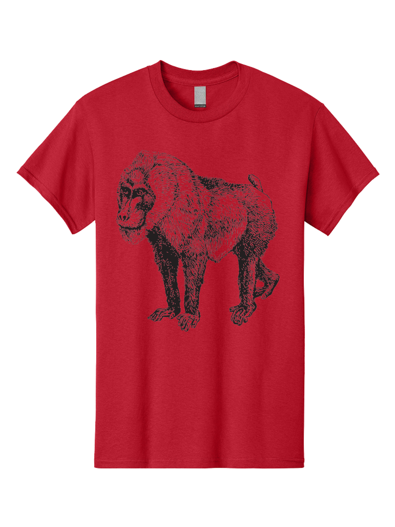 Baboon Men'S Graphic Tee, 100% Cotton, Comfortable Casual Summer Wear, Machine Washable, Baboon, Primate, Wildlife, Animal Illustration, Sketch Art, Detailed Drawing, Furry Texture, Monkey Species, Wild Primate Aad845