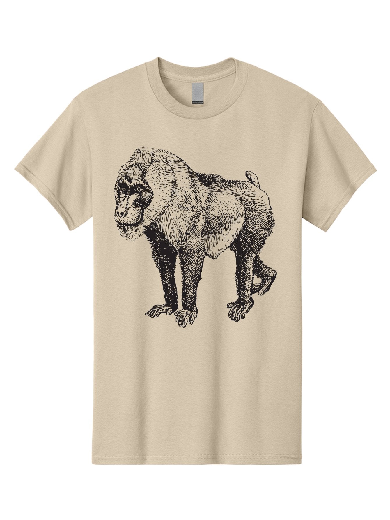 Baboon Men'S Graphic Tee, 100% Cotton, Comfortable Casual Summer Wear, Machine Washable, Baboon, Primate, Wildlife, Animal Illustration, Sketch Art, Detailed Drawing, Furry Texture, Monkey Species, Wild Primate Aad845 11