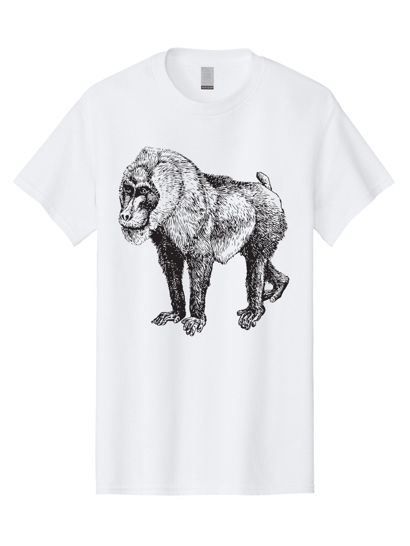 Baboon Men'S Graphic Tee, 100% Cotton, Comfortable Casual Summer Wear, Machine Washable, Baboon, Primate, Wildlife, Animal Illustration, Sketch Art, Detailed Drawing, Furry Texture, Monkey Species, Wild Primate Aad845
