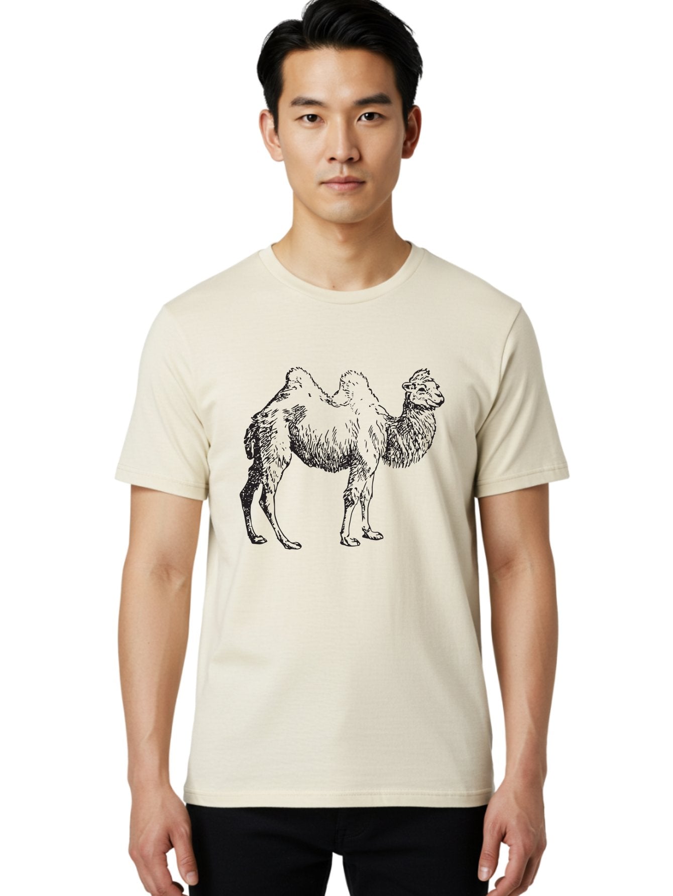 Bactrian-Camel Men'S Graphic Tee, 100% Cotton, Comfortable Casual Summer Wear, Machine Washable, Bactrian Camel, Double Hump Camel, Desert Animal, Exotic Creature, Wild Camel, Camel Illustration, Camel Drawing Aad846 20