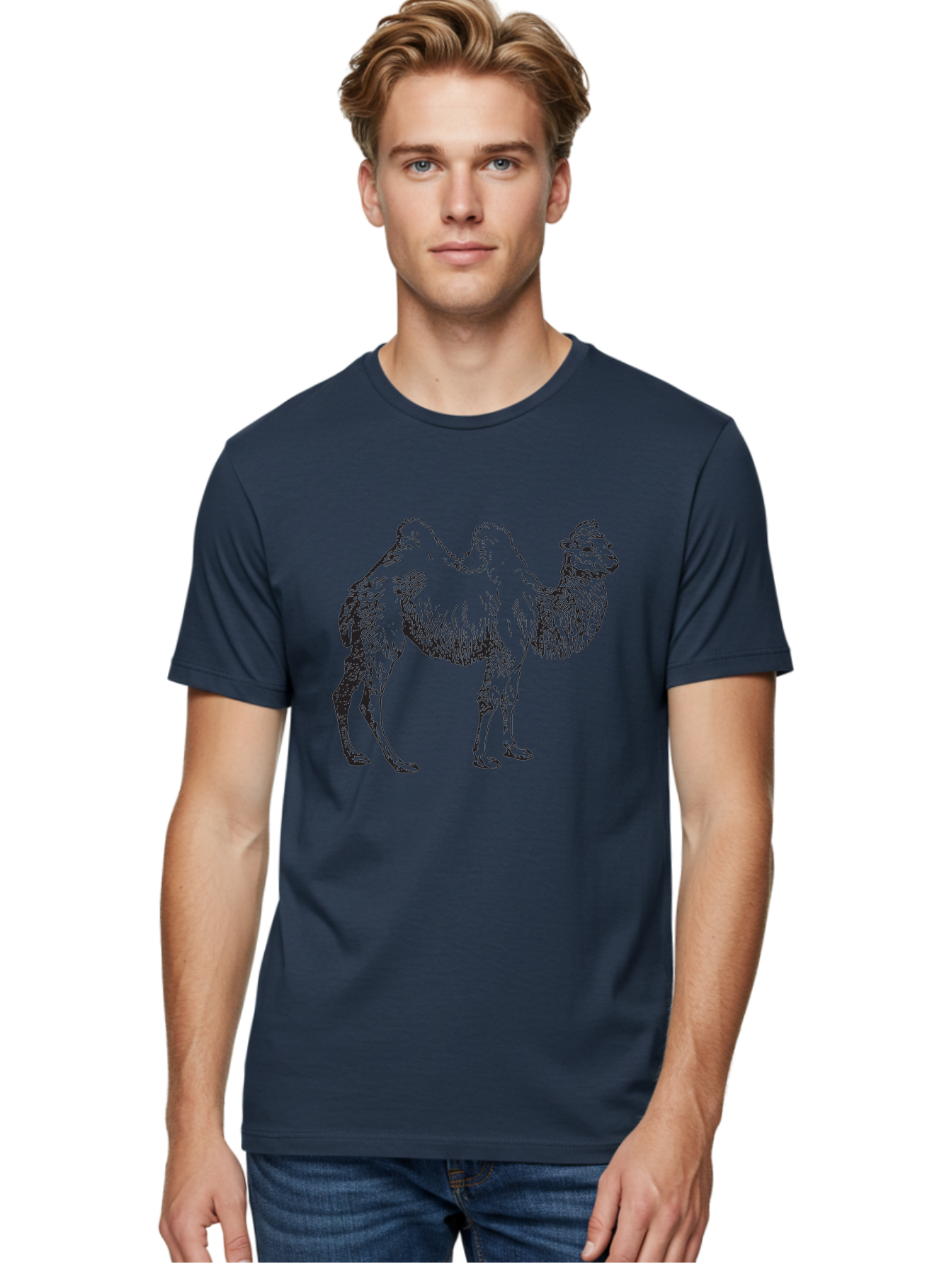 Bactrian-Camel Men'S Graphic Tee, 100% Cotton, Comfortable Casual Summer Wear, Machine Washable, Bactrian Camel, Double Hump Camel, Desert Animal, Exotic Creature, Wild Camel, Camel Illustration, Camel Drawing Aad846