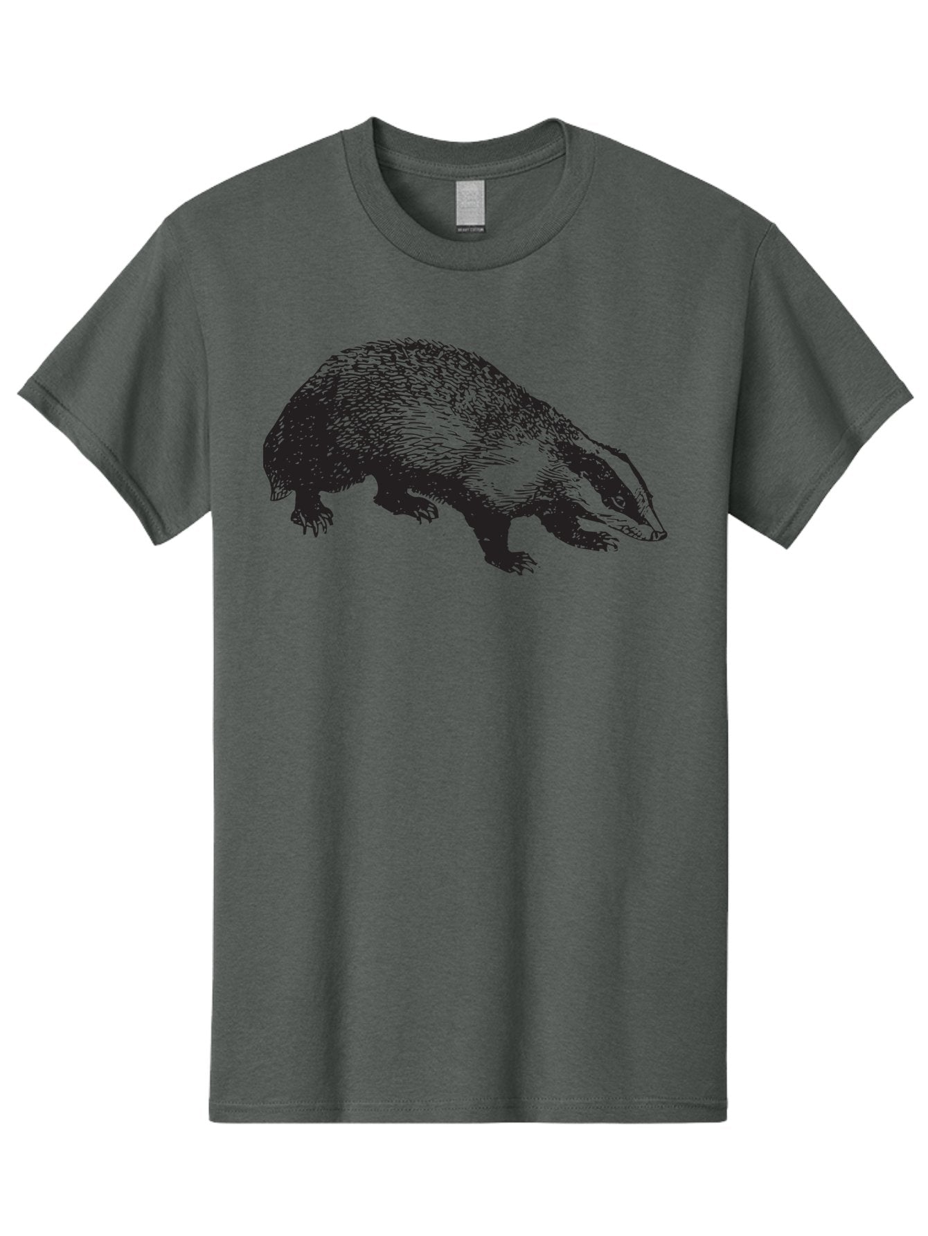 Badger Men'S Graphic Tee, 100% Cotton, Comfortable Casual Summer Wear, Machine Washable, Badger Illustration, Wildlife Art, Animal Graphics, Black And Green Colors, Detailed Texture, Wildlife Design, Furry Creature, Omnivorous Mammal Aad847 14