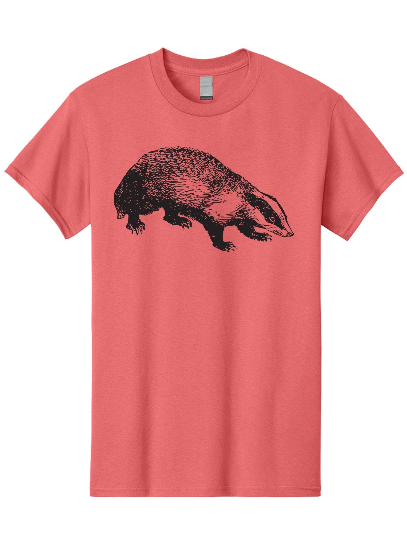 Badger Men'S Graphic Tee, 100% Cotton, Comfortable Casual Summer Wear, Machine Washable, Badger Illustration, Wildlife Art, Animal Graphics, Black And Green Colors, Detailed Texture, Wildlife Design, Furry Creature, Omnivorous Mammal Aad847