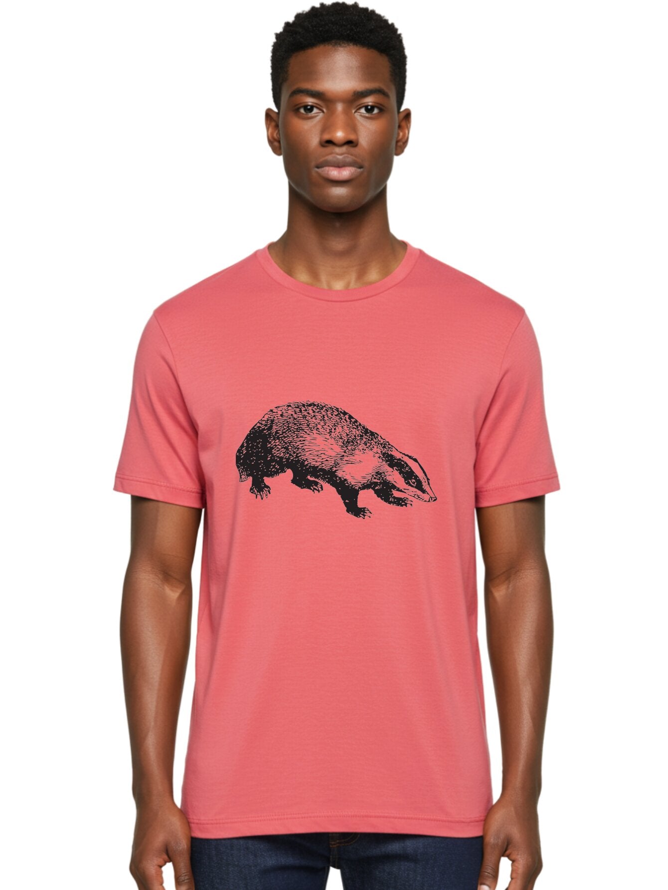 Badger Men'S Graphic Tee, 100% Cotton, Comfortable Casual Summer Wear, Machine Washable, Badger Illustration, Wildlife Art, Animal Graphics, Black And Green Colors, Detailed Texture, Wildlife Design, Furry Creature, Omnivorous Mammal Aad847 19