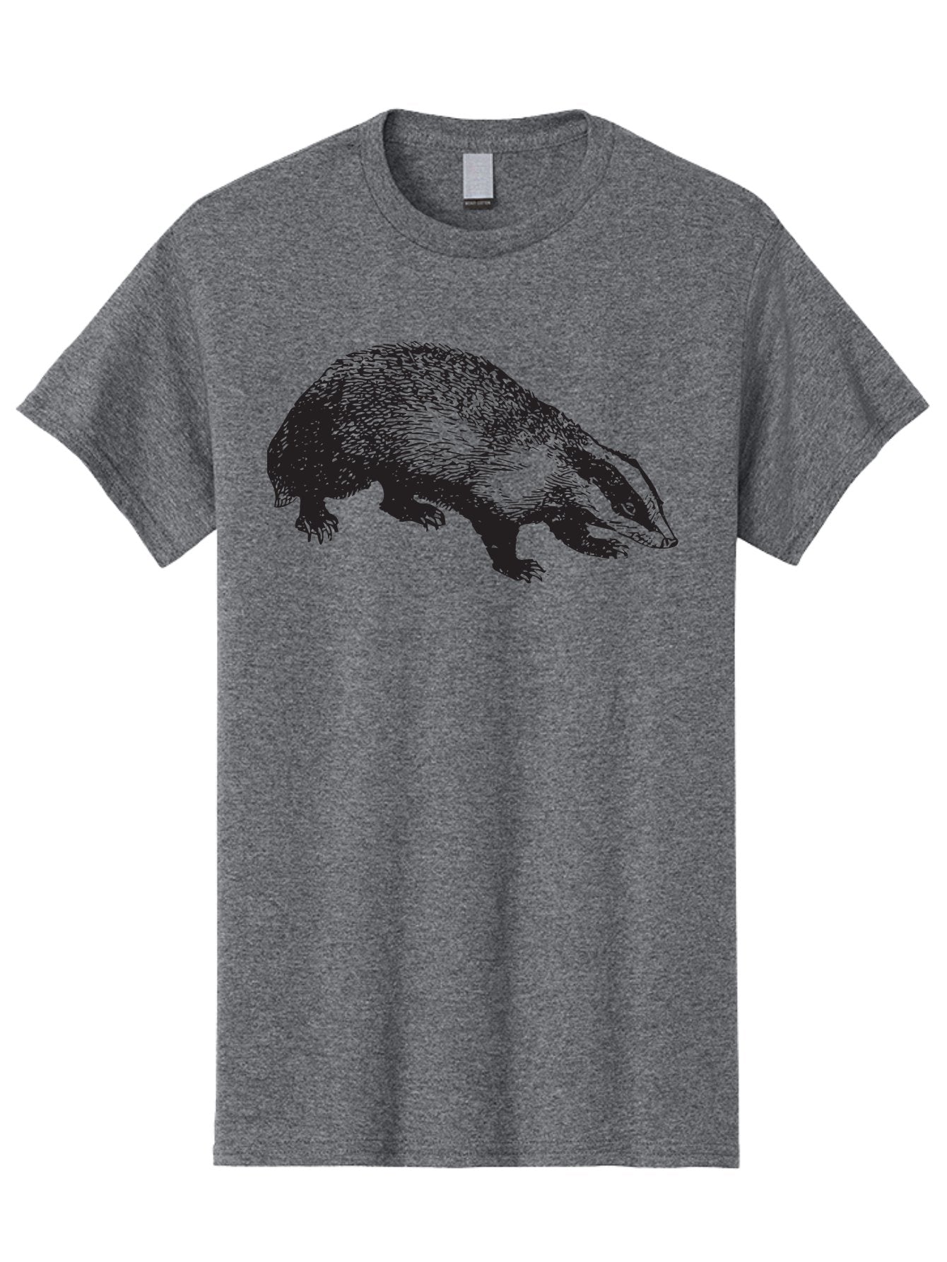 Badger Men'S Graphic Tee, 100% Cotton, Comfortable Casual Summer Wear, Machine Washable, Badger Illustration, Wildlife Art, Animal Graphics, Black And Green Colors, Detailed Texture, Wildlife Design, Furry Creature, Omnivorous Mammal Aad847 10