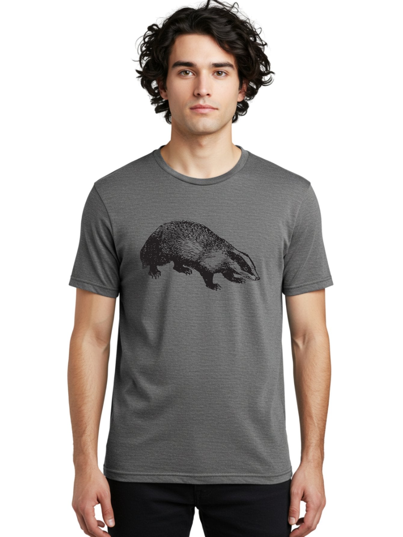 Badger Men'S Graphic Tee, 100% Cotton, Comfortable Casual Summer Wear, Machine Washable, Badger Illustration, Wildlife Art, Animal Graphics, Black And Green Colors, Detailed Texture, Wildlife Design, Furry Creature, Omnivorous Mammal Aad847 17