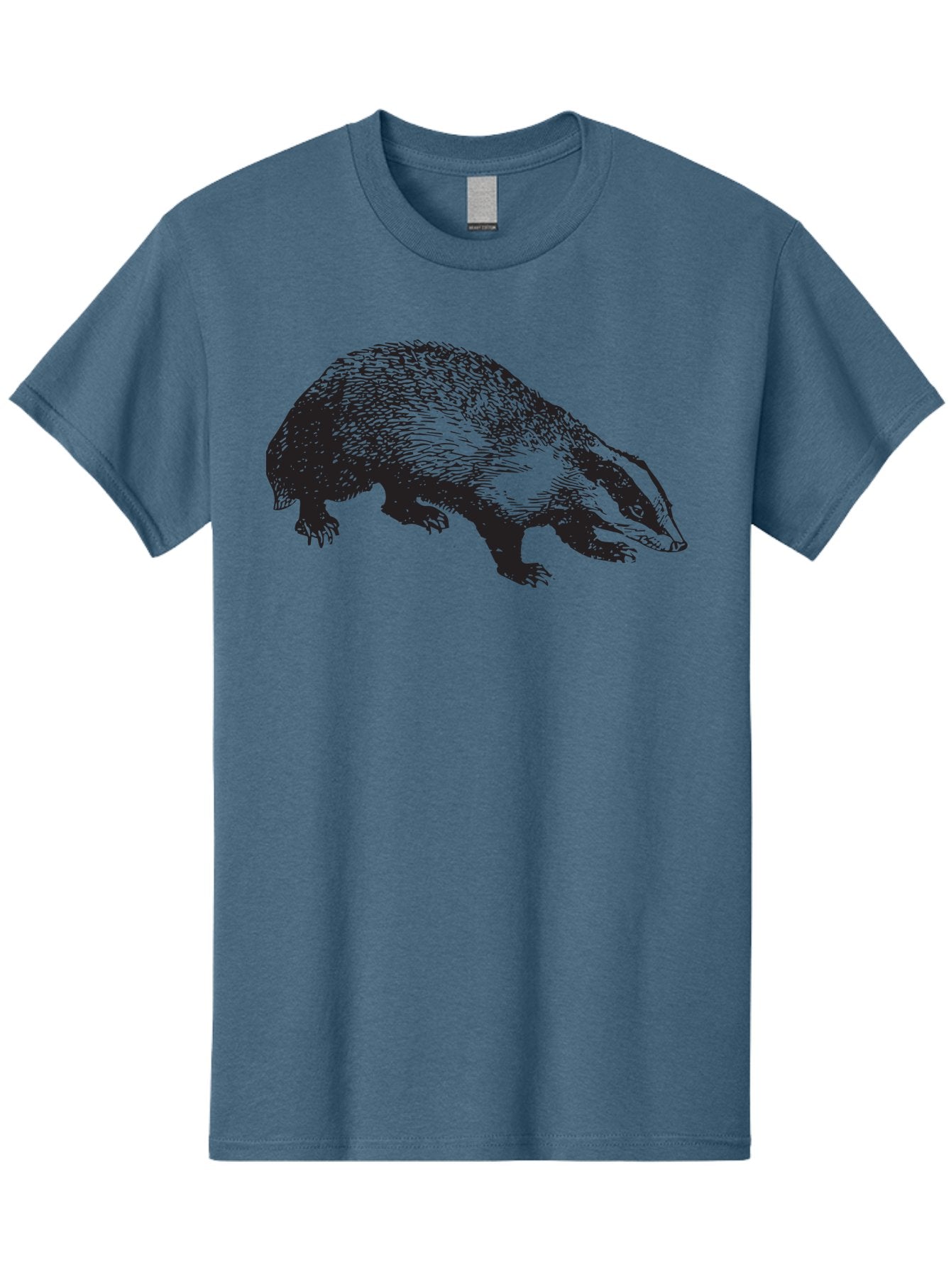 Badger Men'S Graphic Tee, 100% Cotton, Comfortable Casual Summer Wear, Machine Washable, Badger Illustration, Wildlife Art, Animal Graphics, Black And Green Colors, Detailed Texture, Wildlife Design, Furry Creature, Omnivorous Mammal Aad847