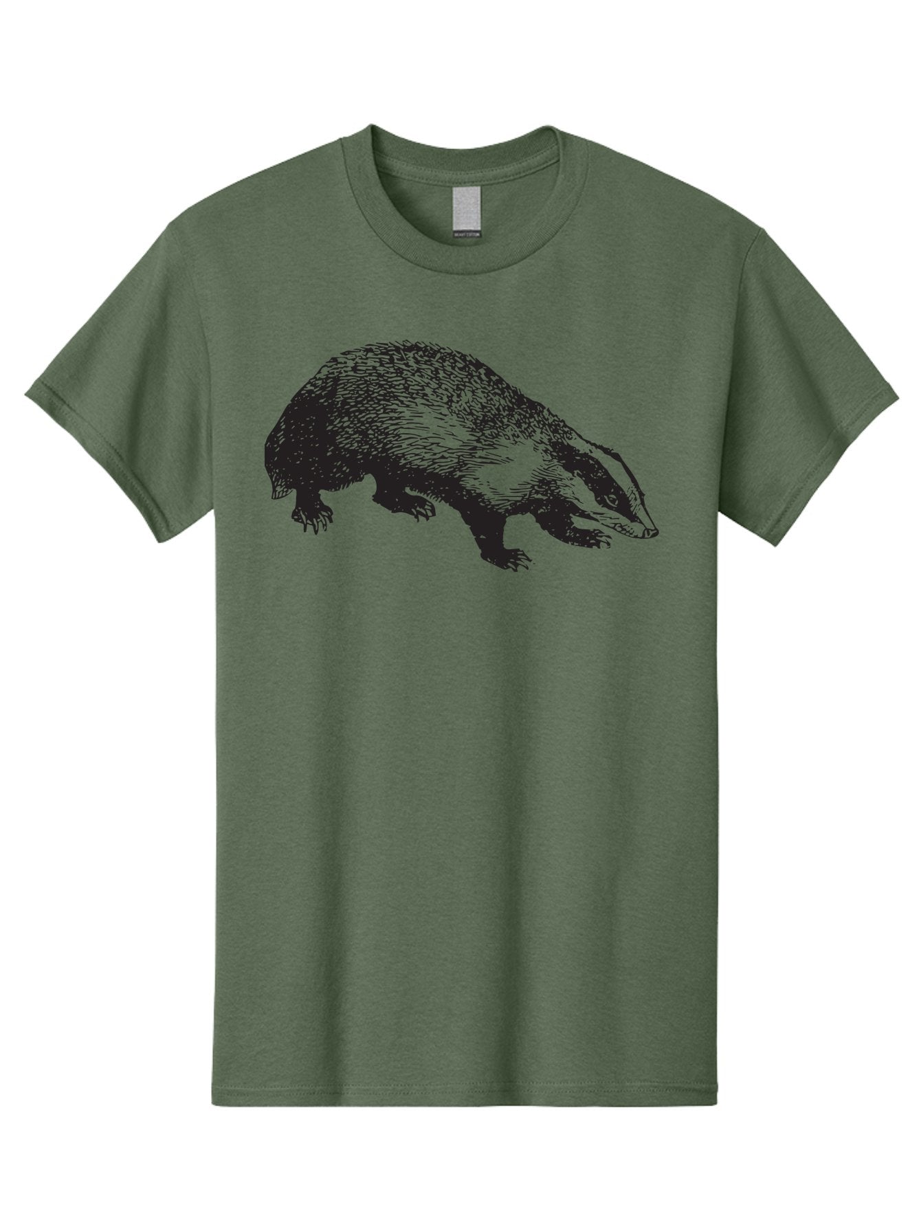 Badger Men'S Graphic Tee, 100% Cotton, Comfortable Casual Summer Wear, Machine Washable, Badger Illustration, Wildlife Art, Animal Graphics, Black And Green Colors, Detailed Texture, Wildlife Design, Furry Creature, Omnivorous Mammal Aad847 4