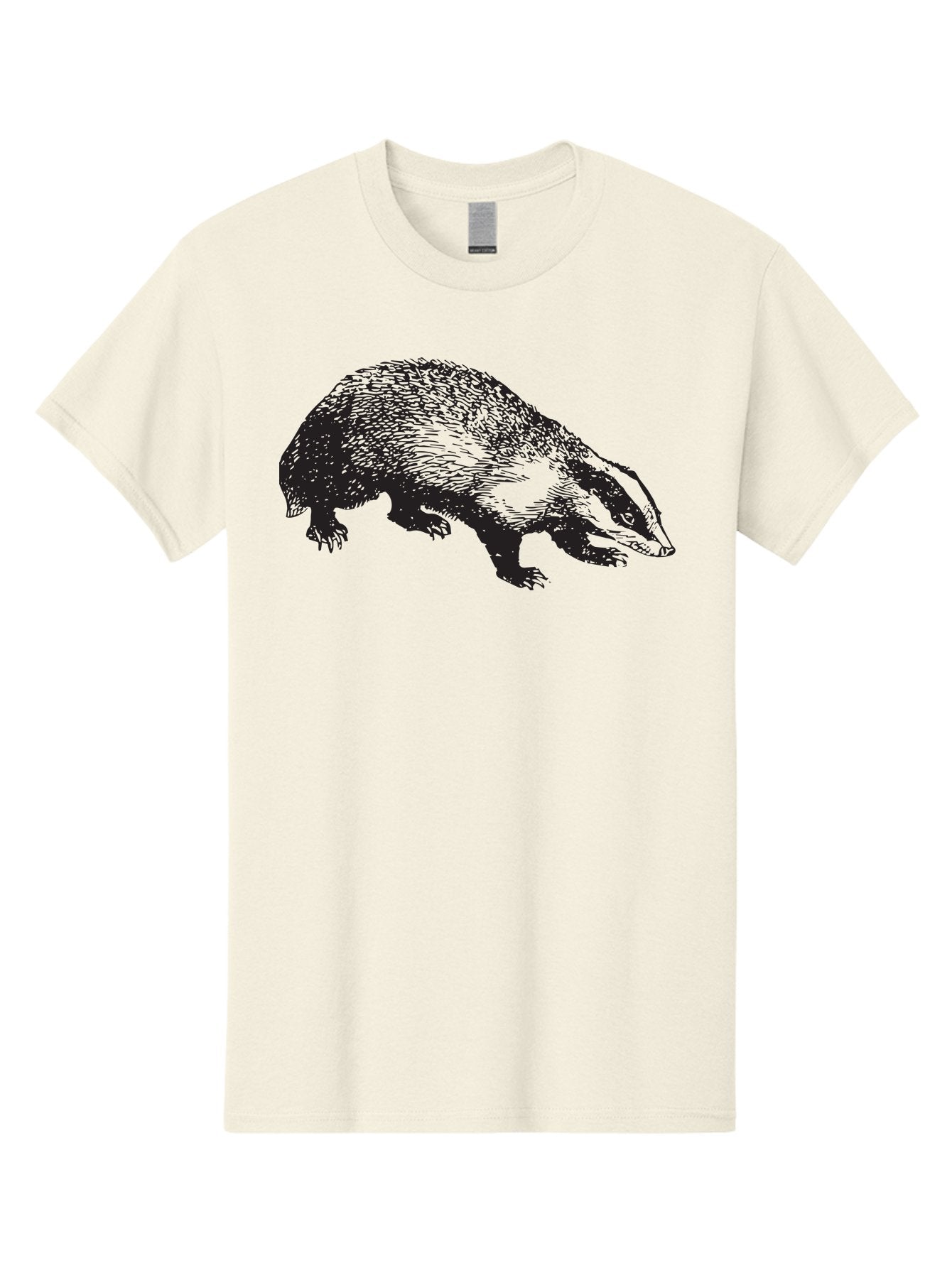 Badger Men'S Graphic Tee, 100% Cotton, Comfortable Casual Summer Wear, Machine Washable, Badger Illustration, Wildlife Art, Animal Graphics, Black And Green Colors, Detailed Texture, Wildlife Design, Furry Creature, Omnivorous Mammal Aad847 9