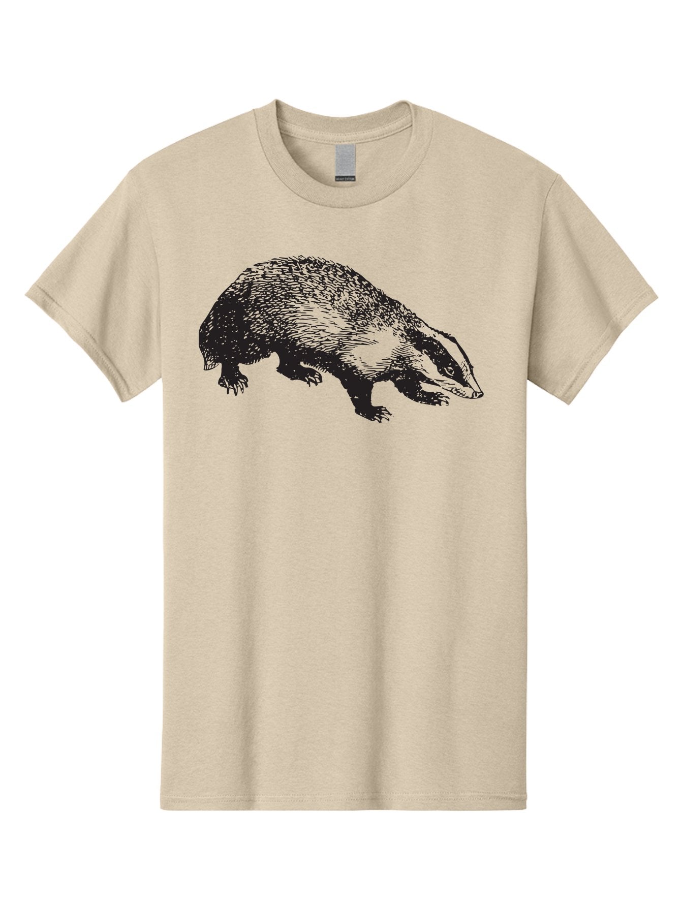 Badger Men'S Graphic Tee, 100% Cotton, Comfortable Casual Summer Wear, Machine Washable, Badger Illustration, Wildlife Art, Animal Graphics, Black And Green Colors, Detailed Texture, Wildlife Design, Furry Creature, Omnivorous Mammal Aad847 5