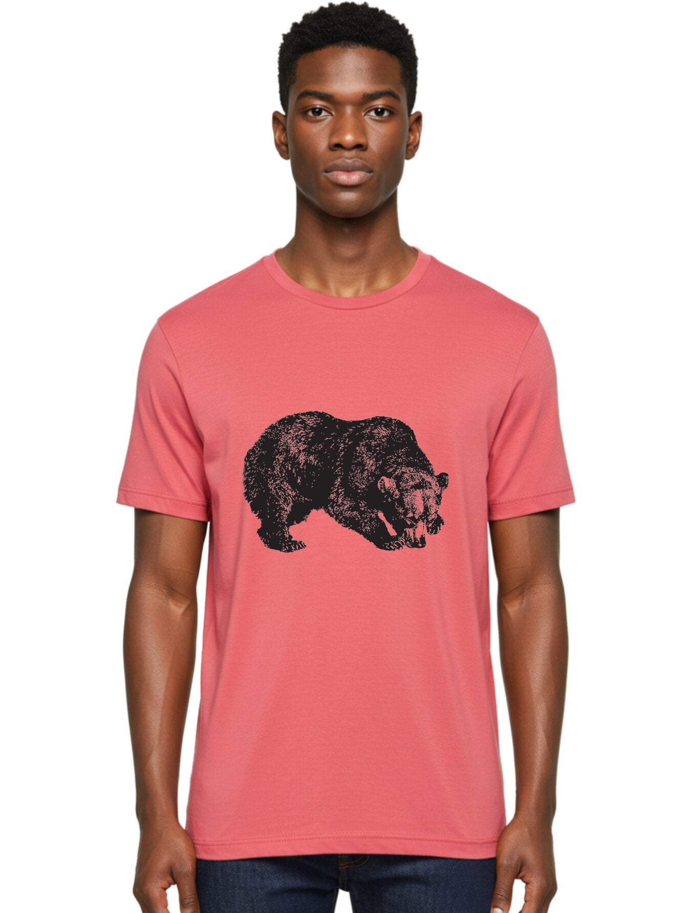 Black-Bear Men'S Graphic Tee, 100% Cotton, Comfortable Casual Summer Wear, Machine Washable, Bear Silhouette, Wildlife Illustration, Animal Artwork, Forest Creature, Majestic Animal, Wild Bear Aad854 17