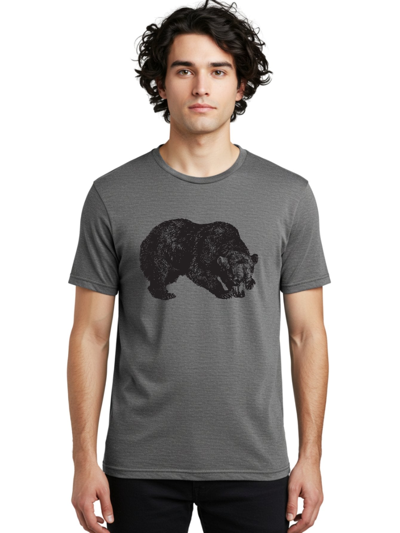 Black-Bear Men'S Graphic Tee, 100% Cotton, Comfortable Casual Summer Wear, Machine Washable, Bear Silhouette, Wildlife Illustration, Animal Artwork, Forest Creature, Majestic Animal, Wild Bear Aad854 30