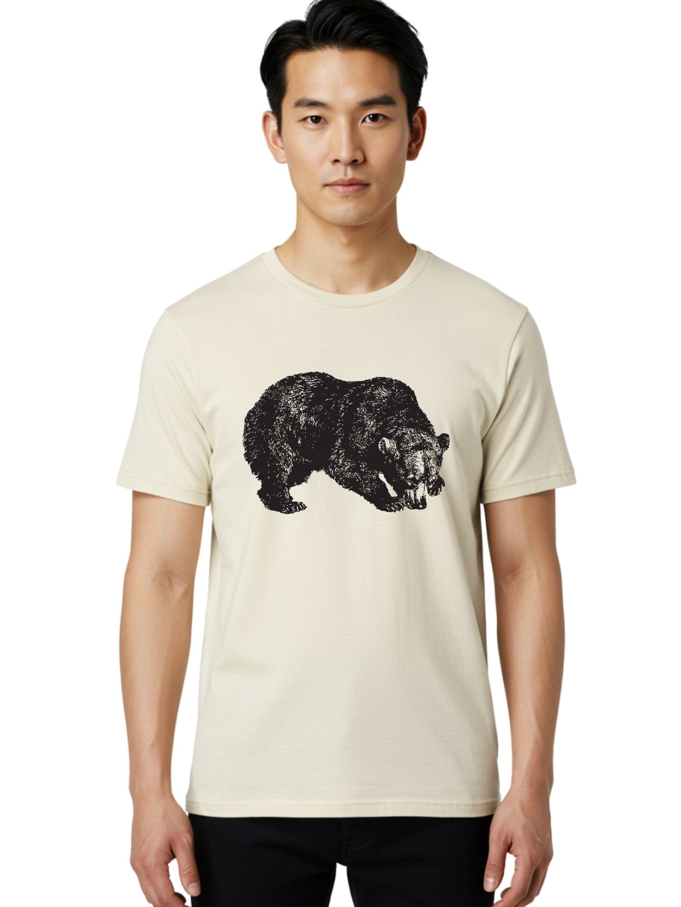 Black-Bear Men'S Graphic Tee, 100% Cotton, Comfortable Casual Summer Wear, Machine Washable, Bear Silhouette, Wildlife Illustration, Animal Artwork, Forest Creature, Majestic Animal, Wild Bear Aad854 18