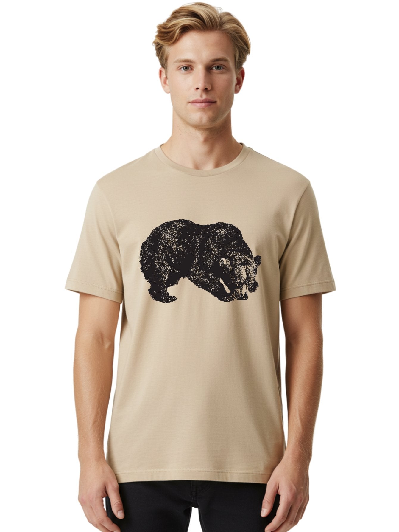 Black-Bear Men'S Graphic Tee, 100% Cotton, Comfortable Casual Summer Wear, Machine Washable, Bear Silhouette, Wildlife Illustration, Animal Artwork, Forest Creature, Majestic Animal, Wild Bear Aad854 16