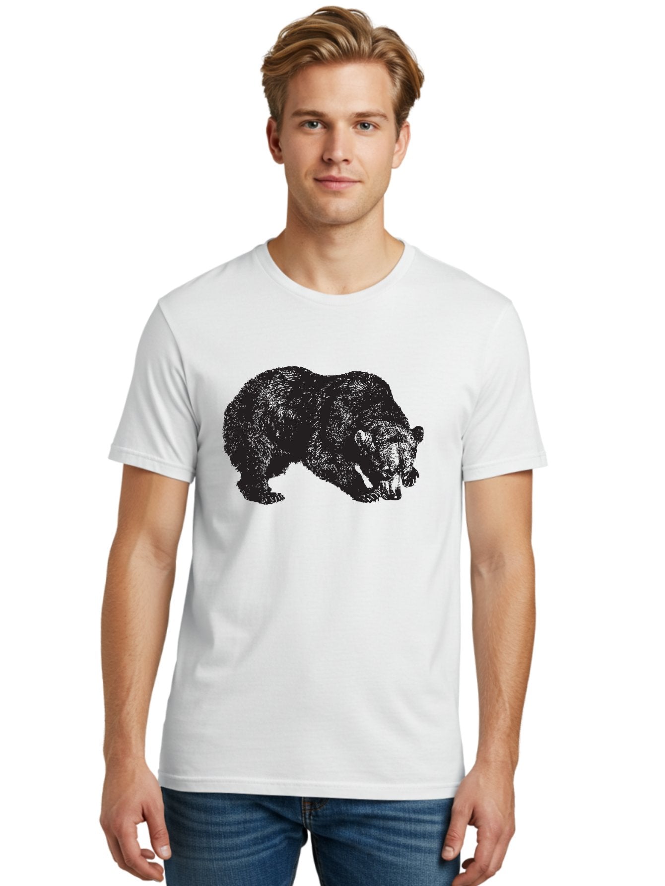 Black-Bear Men'S Graphic Tee, 100% Cotton, Comfortable Casual Summer Wear, Machine Washable, Bear Silhouette, Wildlife Illustration, Animal Artwork, Forest Creature, Majestic Animal, Wild Bear Aad854 22