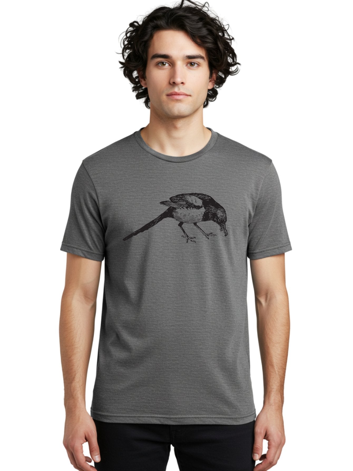 Black-Bird Men'S Graphic Tee, 100% Cotton, Comfortable Casual Summer Wear, Machine Washable, Black And White Bird, Bird In Flight, Wildlife Art, Birdwatching, Nature Lovers, Avian Illustrations, Bird'S Feathers, Detailed Drawing, Aad855 26