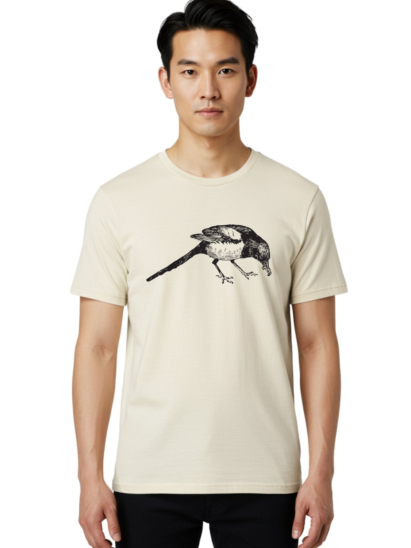 Black-Bird Men'S Graphic Tee, 100% Cotton, Comfortable Casual Summer Wear, Machine Washable, Black And White Bird, Bird In Flight, Wildlife Art, Birdwatching, Nature Lovers, Avian Illustrations, Bird'S Feathers, Detailed Drawing, Aad855 21