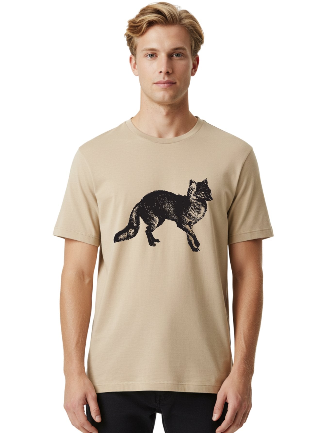 Black-Wolf Men'S Graphic Tee, 100% Cotton, Comfortable Casual Summer Wear, Machine Washable, Black Fox, Wildlife, Animal Silhouette, Nature, Wild Canines, Predators, Forest Dwellers, Black Graphic, Neon Effect Aad856 17