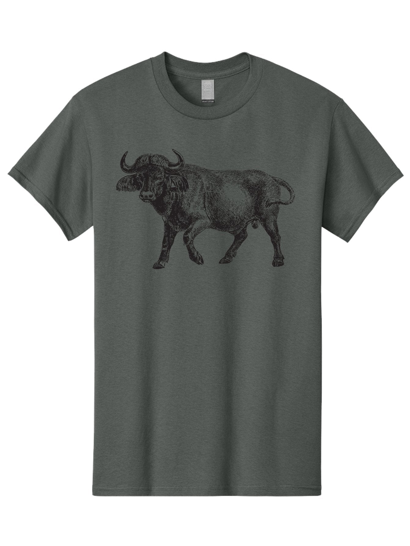 Bull-Illustration Men'S Graphic Tee, 100% Cotton, Comfortable Casual Summer Wear, Machine Washable, Wild Animal, Bovine Illustration, Majestic Horns, Grazing Mammal, Wildlife Artwork, Rustic Charm, Detailed Engraving, Farm Animal, Aad859 5