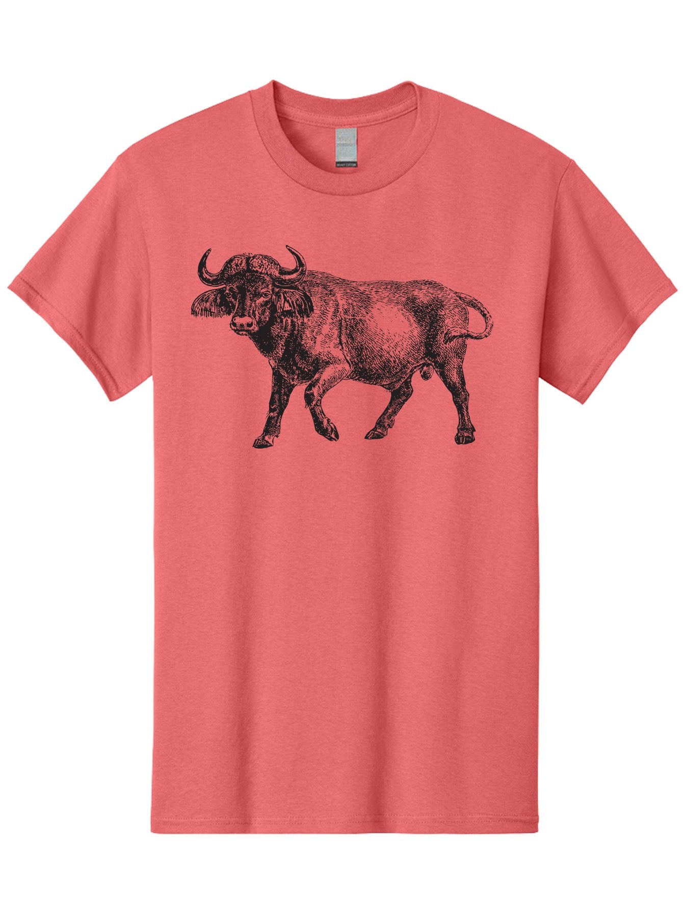 Bull-Illustration Men'S Graphic Tee, 100% Cotton, Comfortable Casual Summer Wear, Machine Washable, Wild Animal, Bovine Illustration, Majestic Horns, Grazing Mammal, Wildlife Artwork, Rustic Charm, Detailed Engraving, Farm Animal, Aad859 15