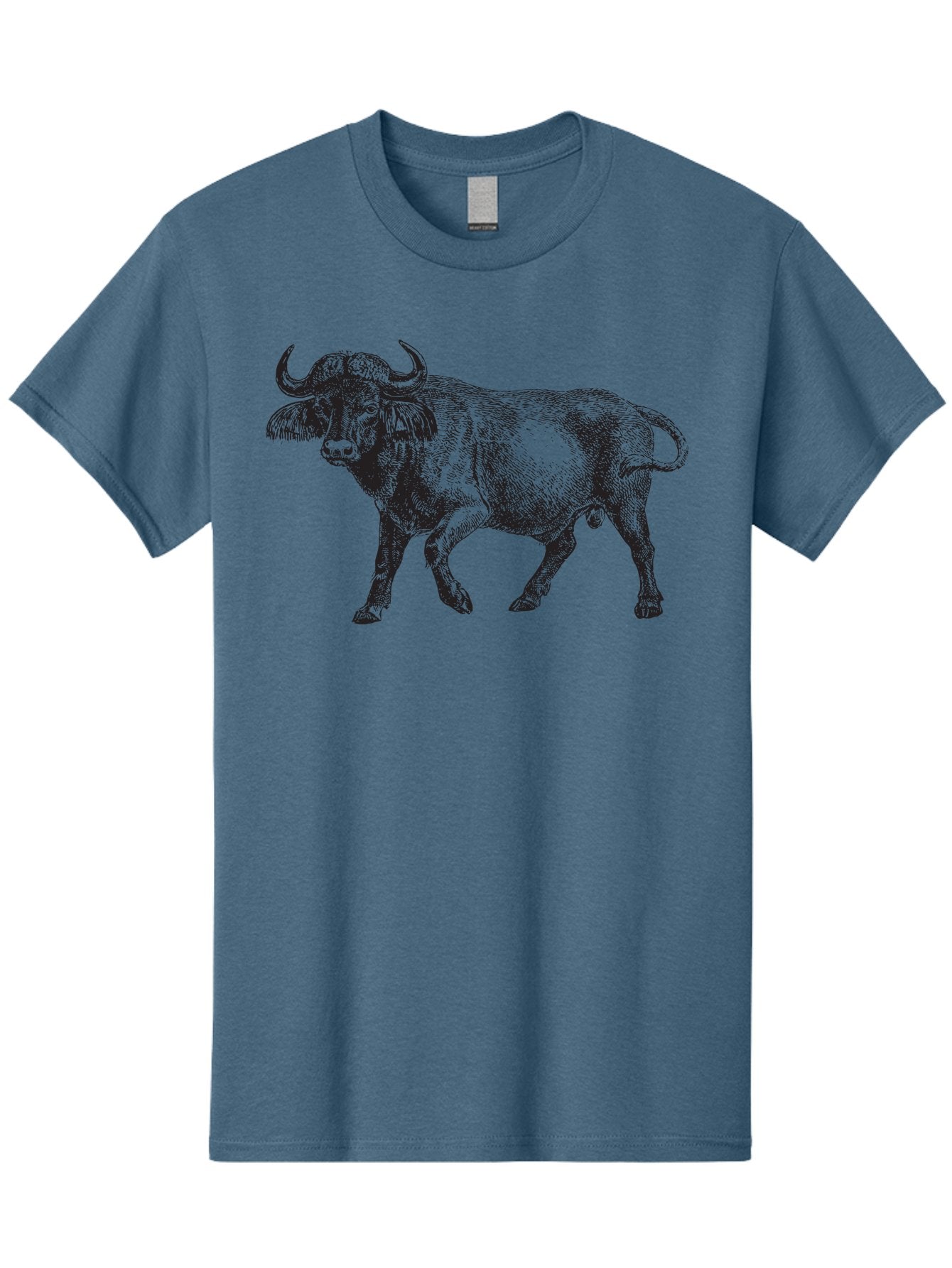Bull-Illustration Men'S Graphic Tee, 100% Cotton, Comfortable Casual Summer Wear, Machine Washable, Wild Animal, Bovine Illustration, Majestic Horns, Grazing Mammal, Wildlife Artwork, Rustic Charm, Detailed Engraving, Farm Animal, Aad859 3
