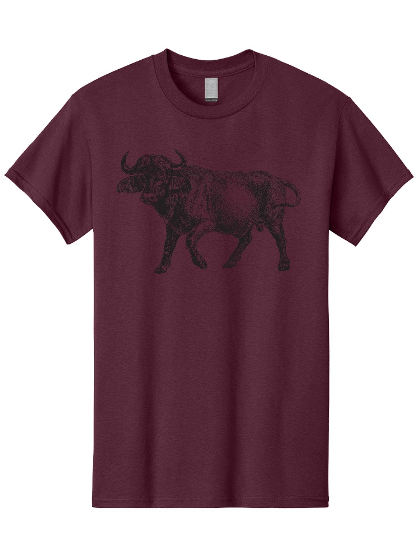 Bull-Illustration Men'S Graphic Tee, 100% Cotton, Comfortable Casual Summer Wear, Machine Washable, Wild Animal, Bovine Illustration, Majestic Horns, Grazing Mammal, Wildlife Artwork, Rustic Charm, Detailed Engraving, Farm Animal, Aad859 9