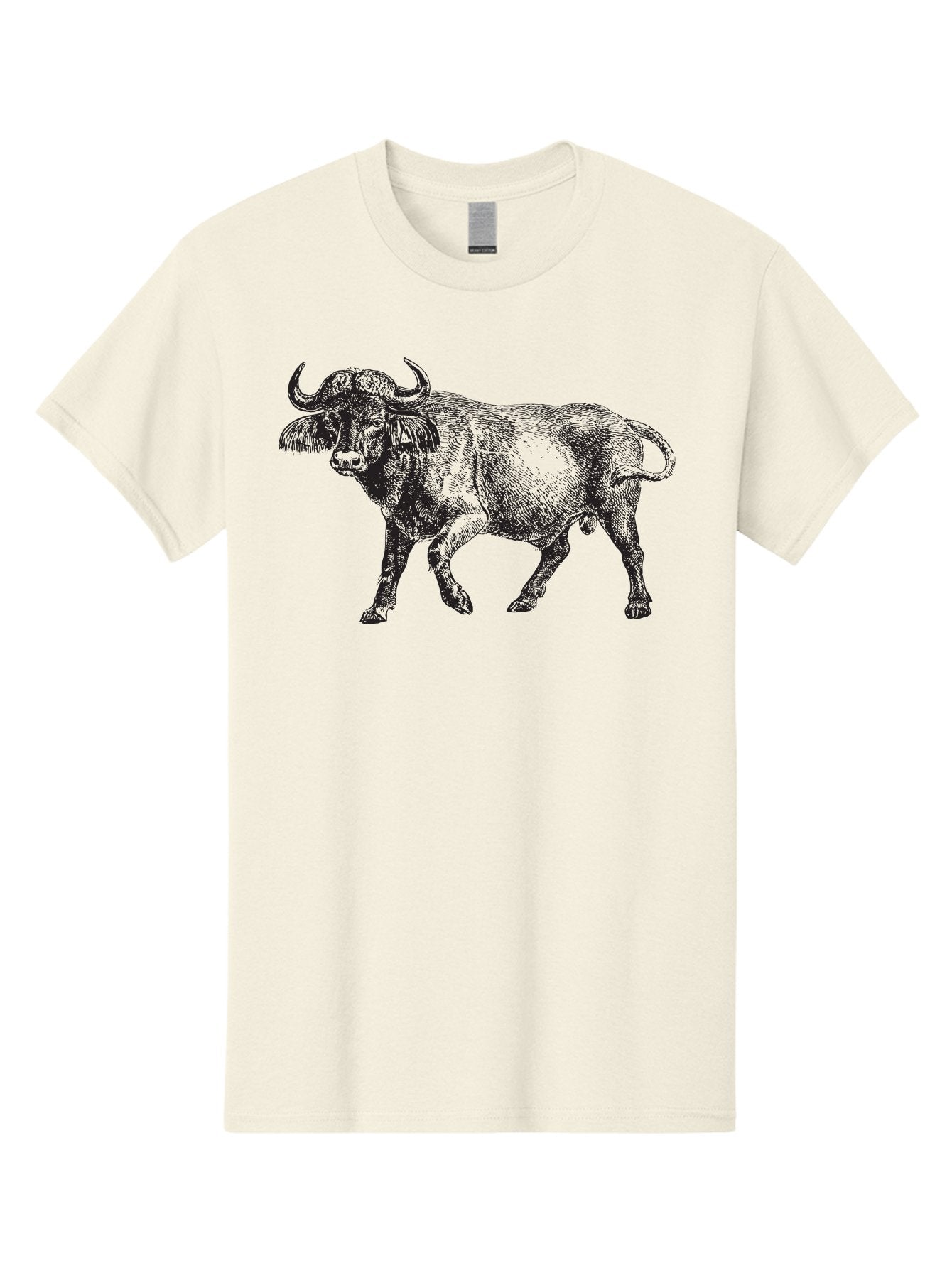 Bull-Illustration Men'S Graphic Tee, 100% Cotton, Comfortable Casual Summer Wear, Machine Washable, Wild Animal, Bovine Illustration, Majestic Horns, Grazing Mammal, Wildlife Artwork, Rustic Charm, Detailed Engraving, Farm Animal, Aad859 10