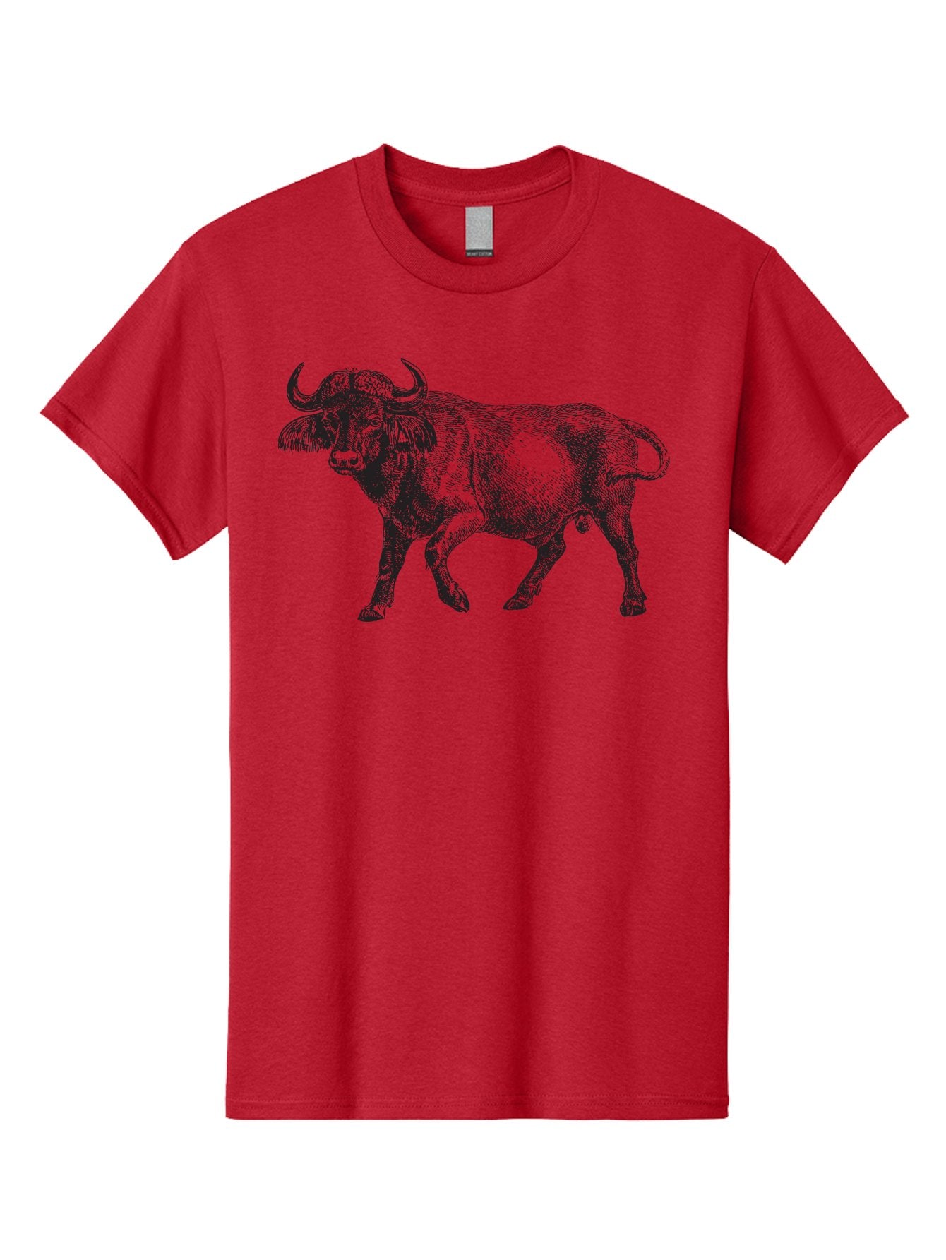 Bull-Illustration Men'S Graphic Tee, 100% Cotton, Comfortable Casual Summer Wear, Machine Washable, Wild Animal, Bovine Illustration, Majestic Horns, Grazing Mammal, Wildlife Artwork, Rustic Charm, Detailed Engraving, Farm Animal, Aad859