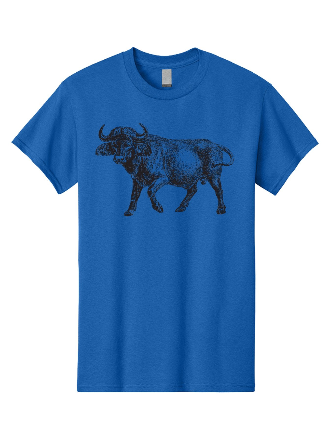 Bull-Illustration Men'S Graphic Tee, 100% Cotton, Comfortable Casual Summer Wear, Machine Washable, Wild Animal, Bovine Illustration, Majestic Horns, Grazing Mammal, Wildlife Artwork, Rustic Charm, Detailed Engraving, Farm Animal, Aad859